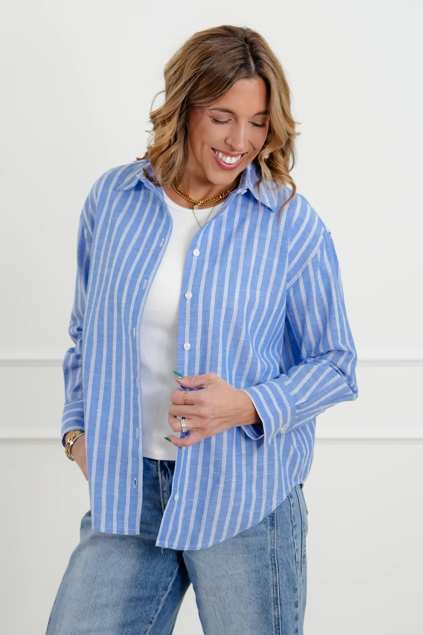 Striped Long Sleeve Button Down Top - Image 4