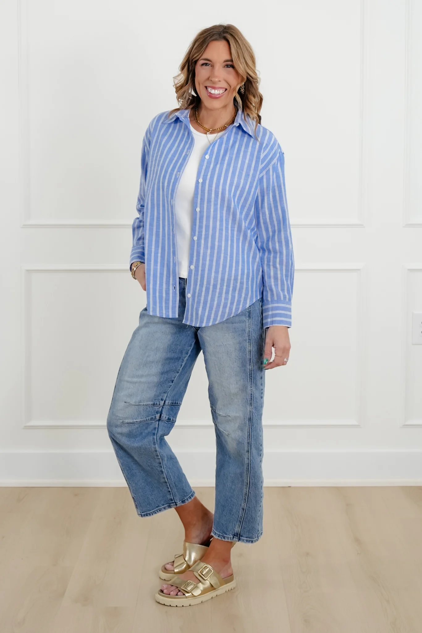 Striped Long Sleeve Button Down Top - Image 6