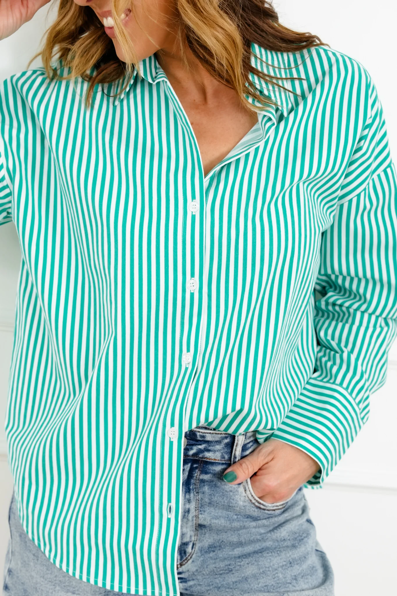 Striped Long Sleeve Button Up Blouse - Image 11