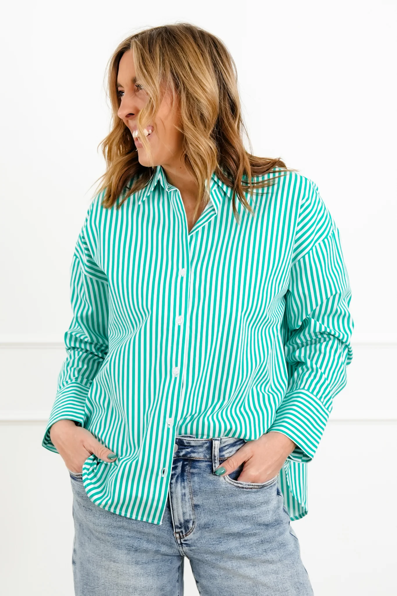 Striped Long Sleeve Button Up Blouse - Image 3
