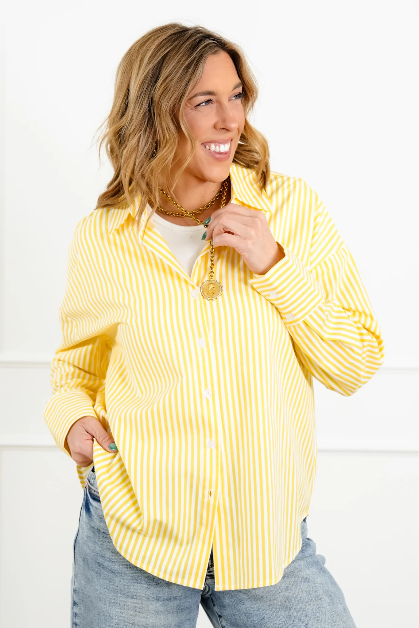 Striped Long Sleeve Button Up Blouse - Image 6