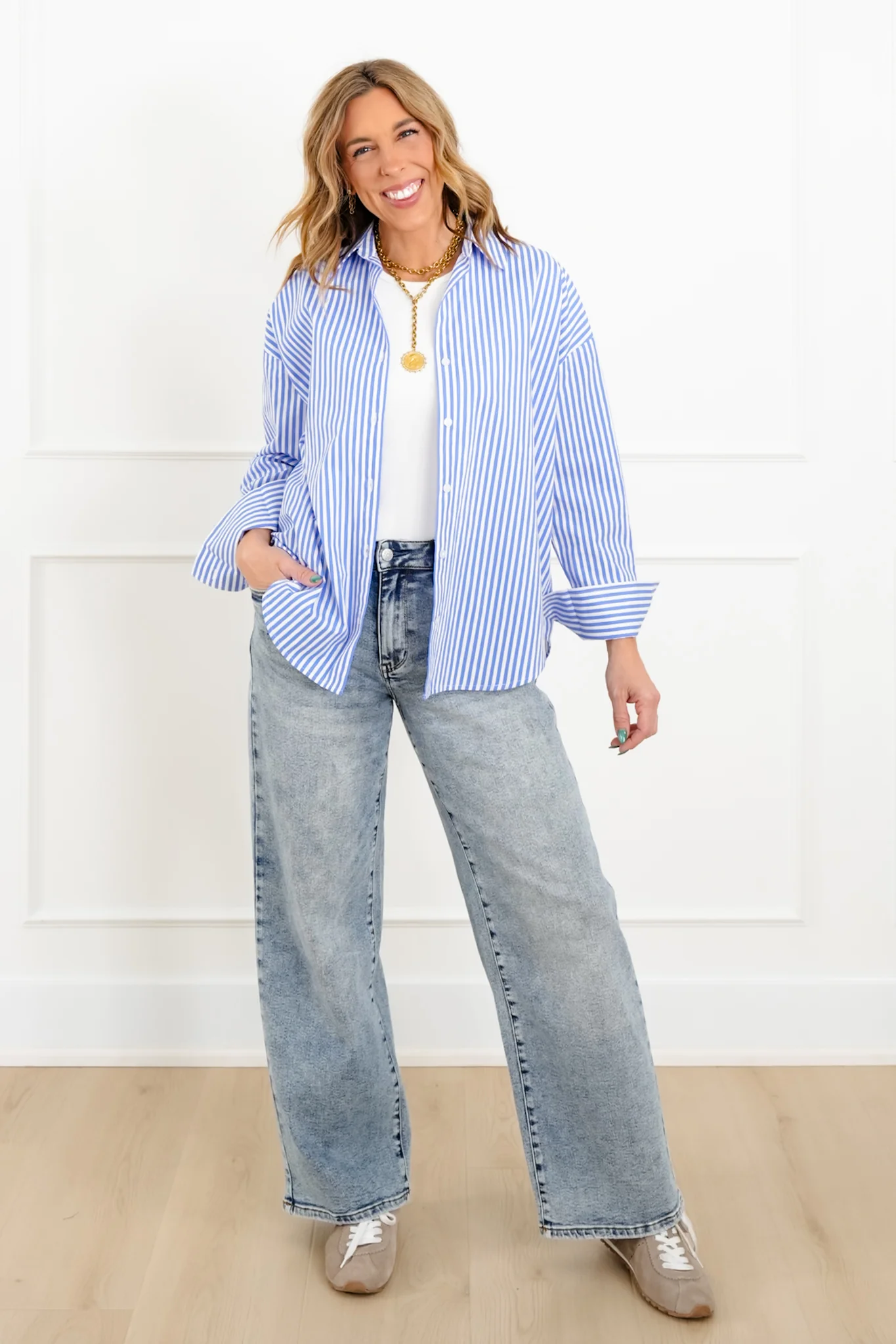 Striped Long Sleeve Button Up Blouse - Image 7