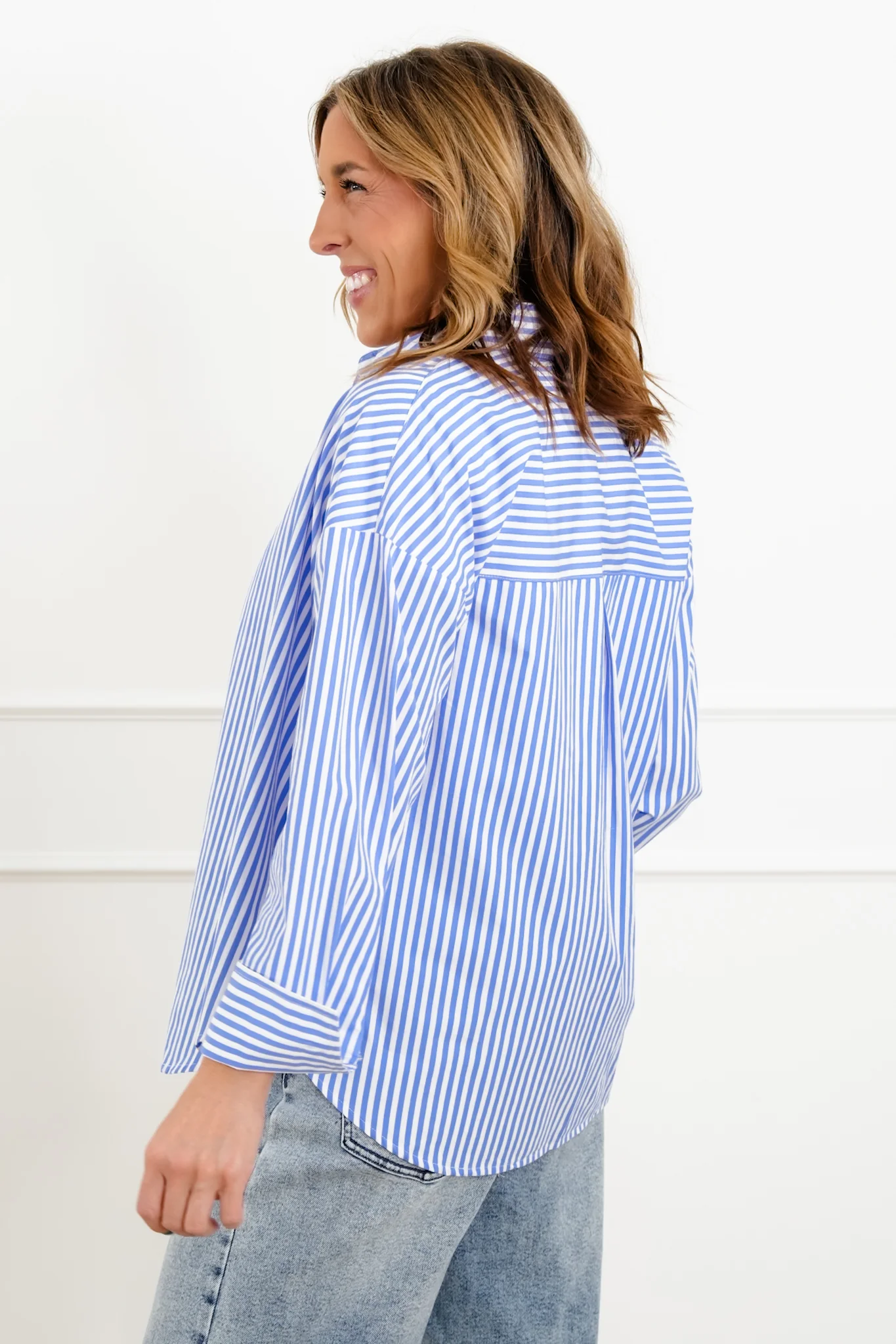 Striped Long Sleeve Button Up Blouse - Image 9