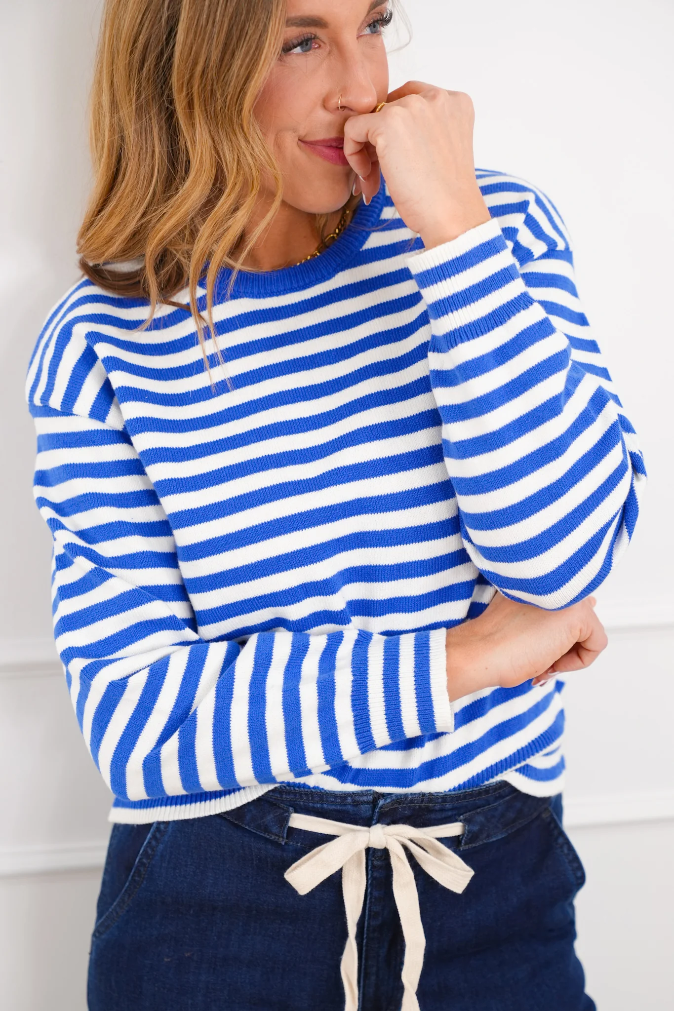 Striped Long Sleeve Crewneck Pullover Sweater - Image 2