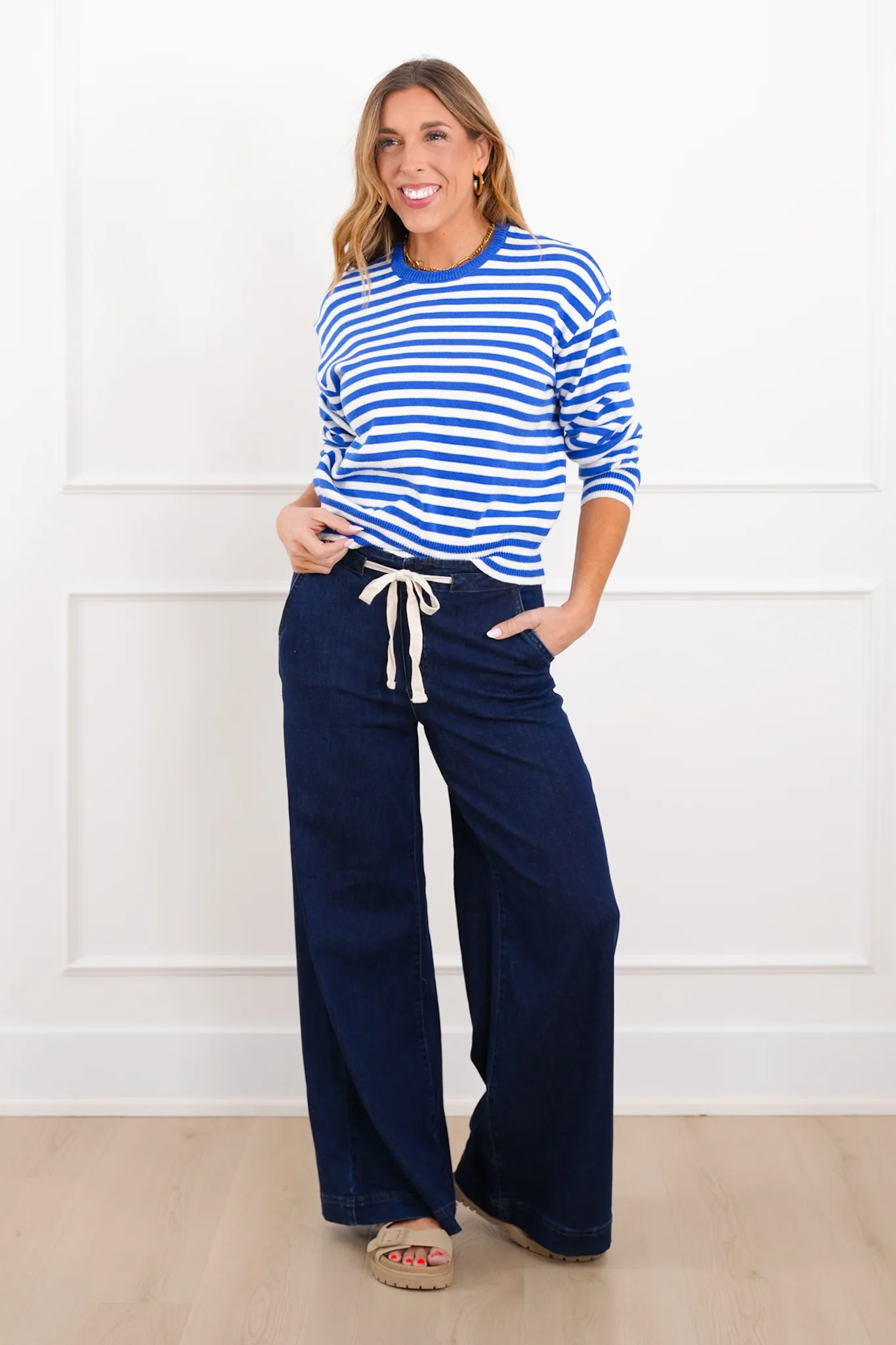 Striped Long Sleeve Crewneck Pullover Sweater - Image 5