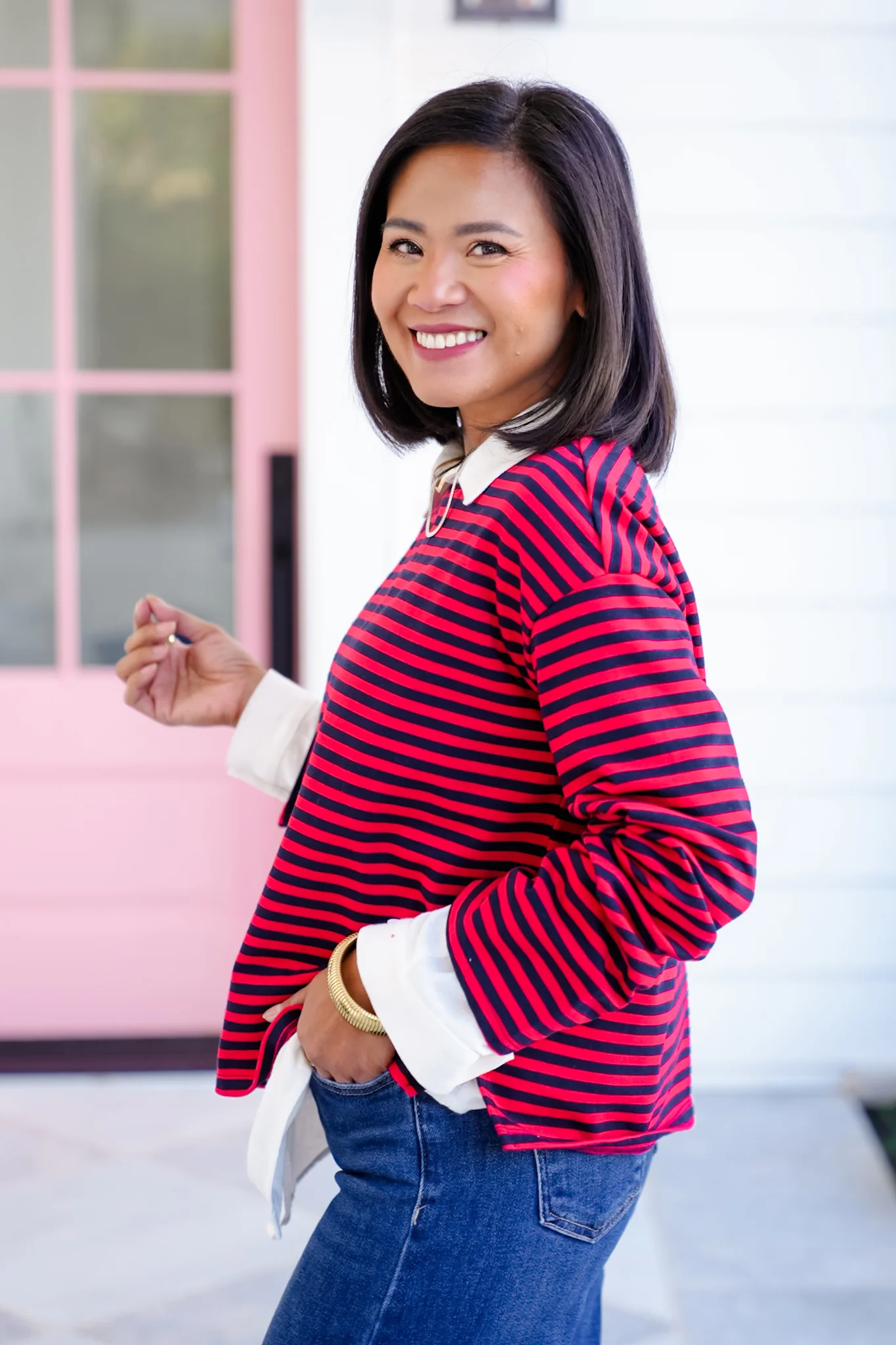 Striped Long Sleeve Round Neck Top - Image 2