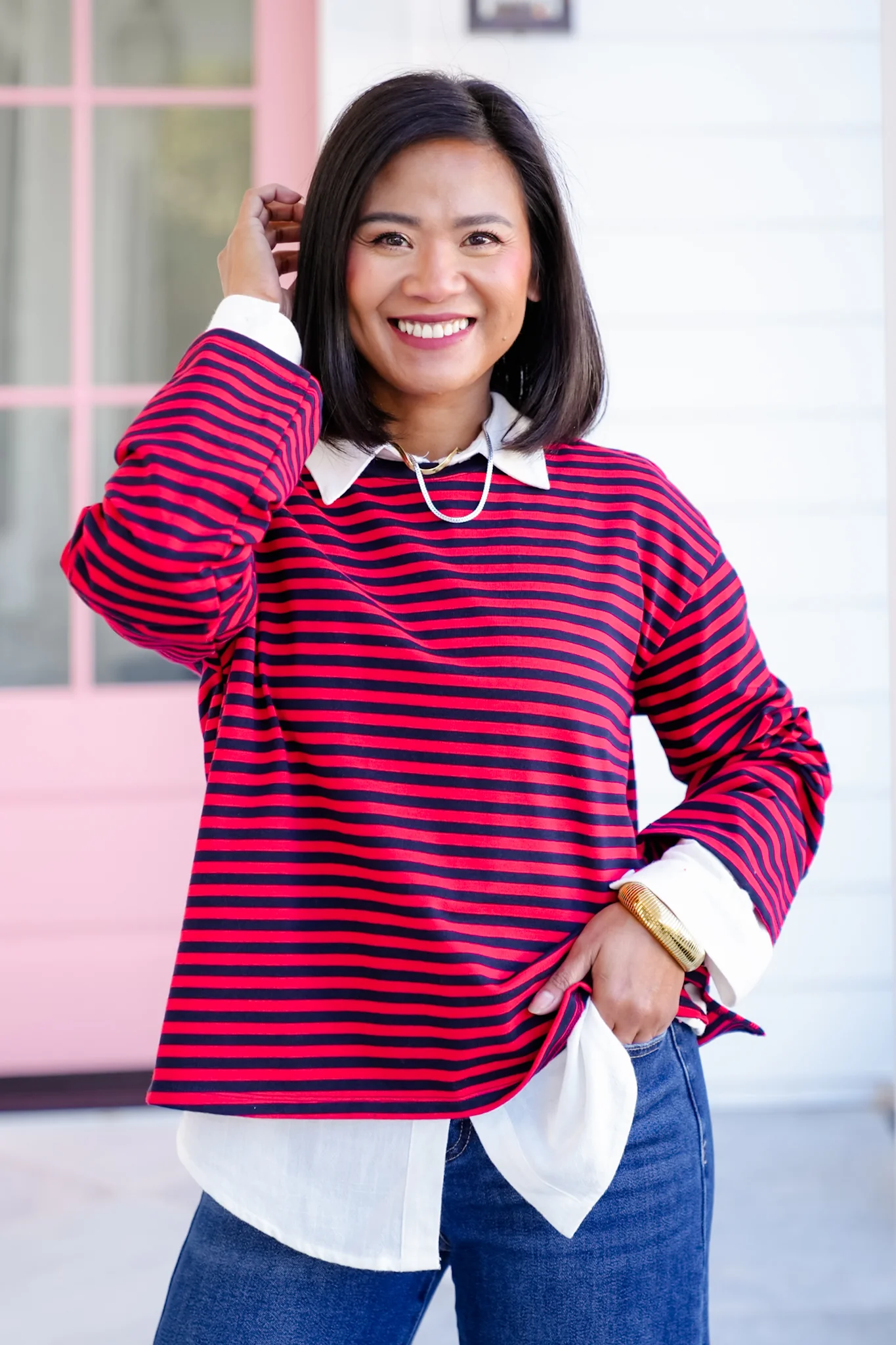 Striped Long Sleeve Round Neck Top - Image 4