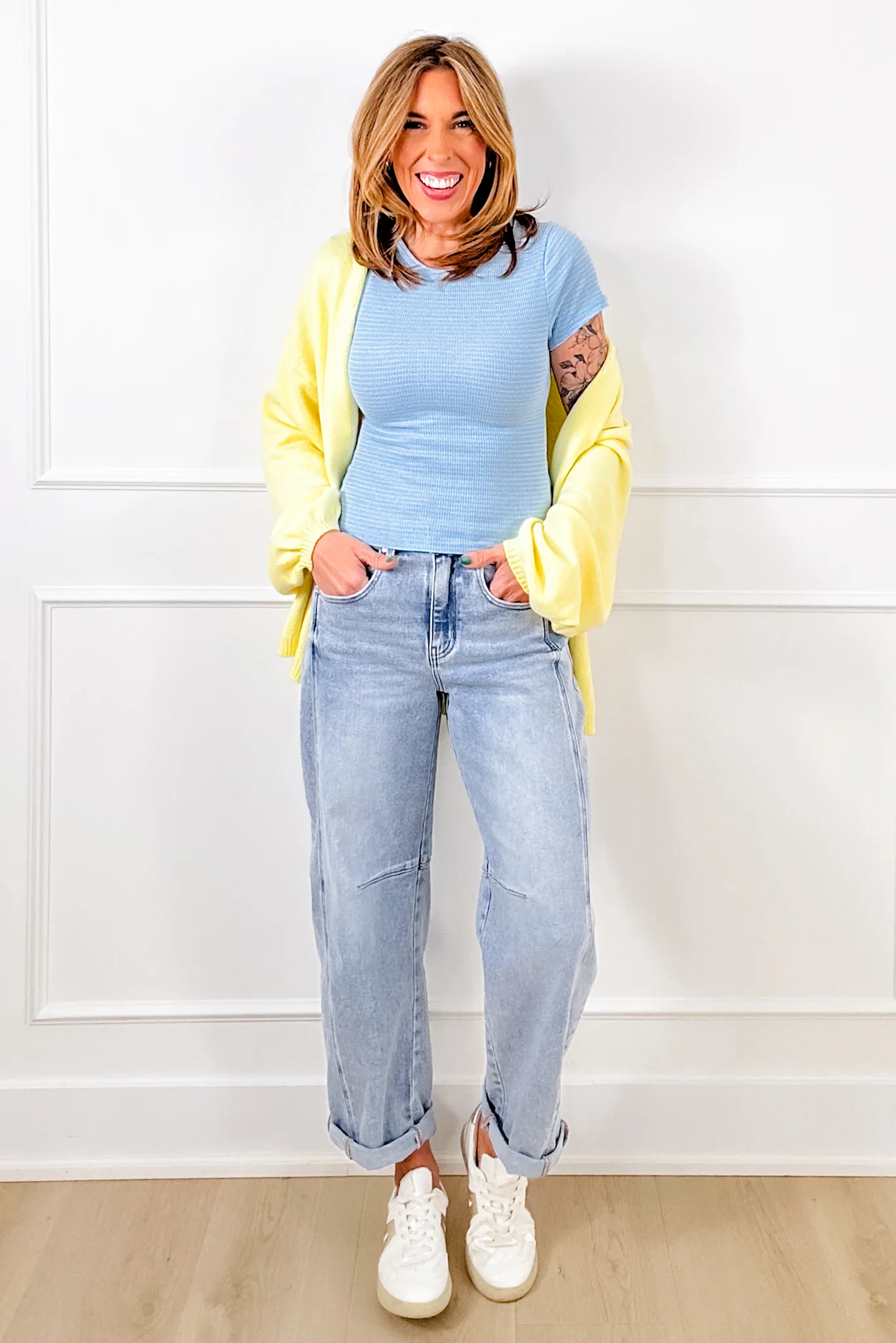 Striped Ribbed Knit Short Sleeve Crew Neck Top - Image 5