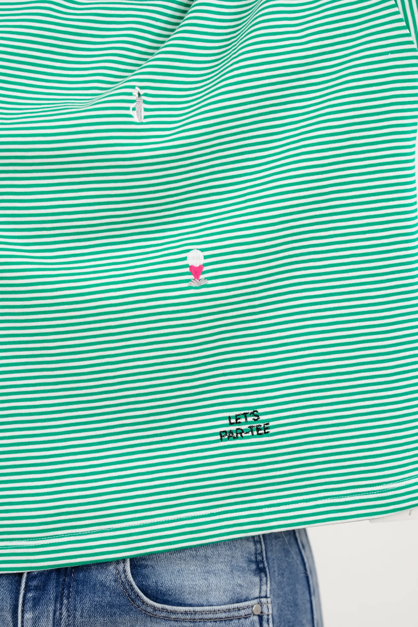 Striped Short Sleeve Embroidered Golf Icons Top - Image 3
