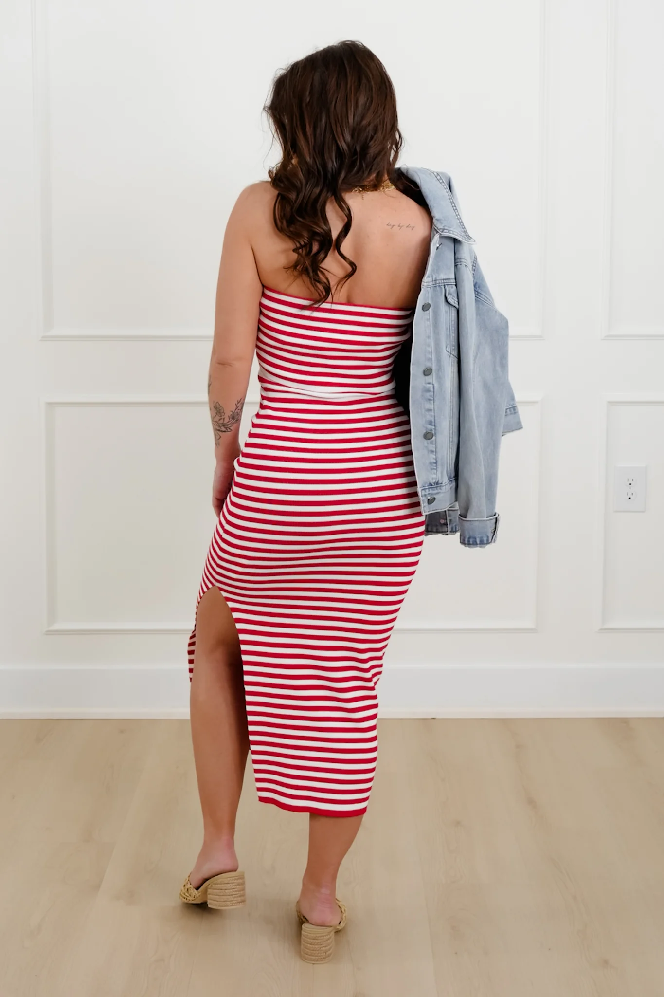 Striped Strapless Bodycon Midi Dress - Image 5