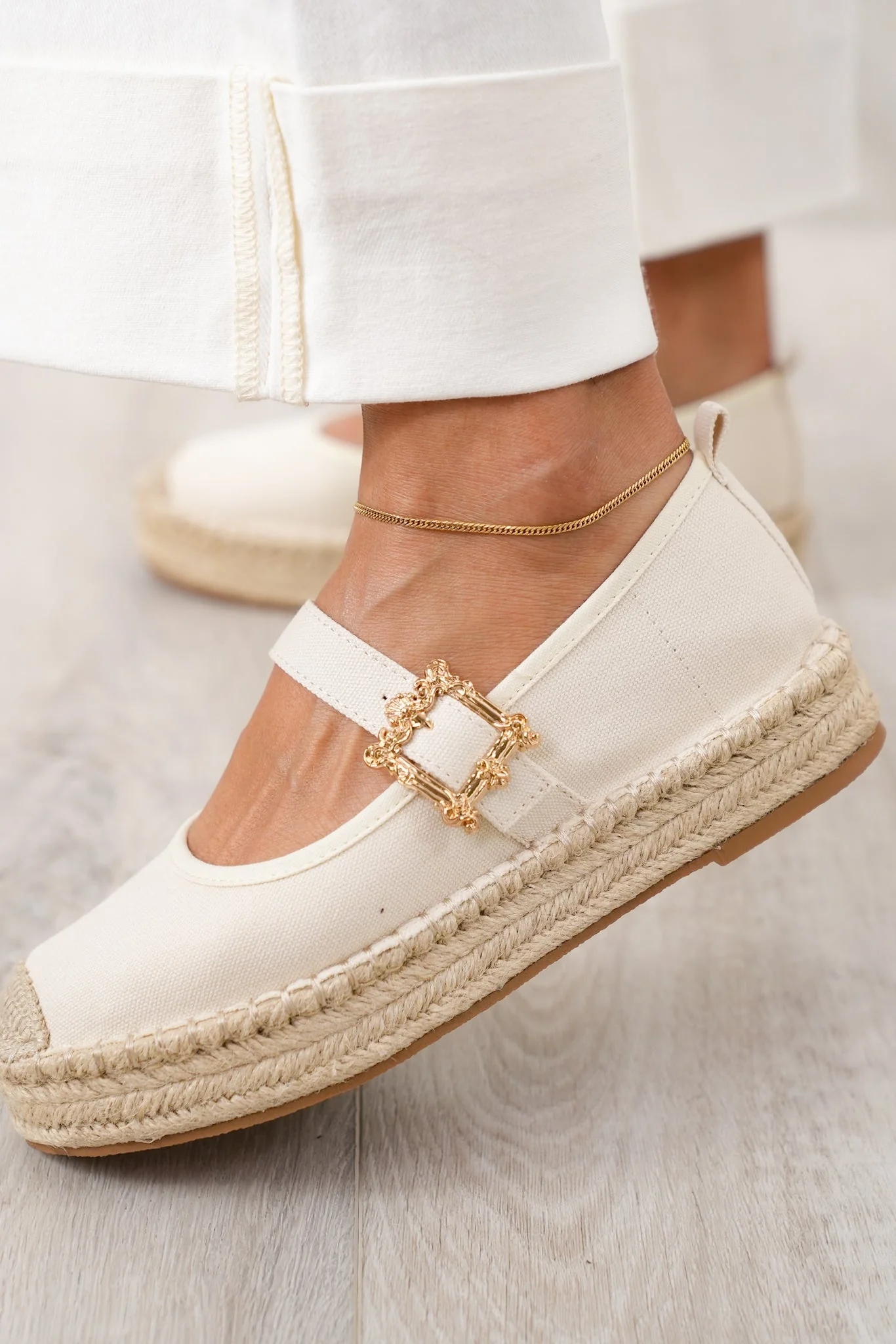 Stylish Platform Espadrille Flats with Gold Buckle Accent - Image 8