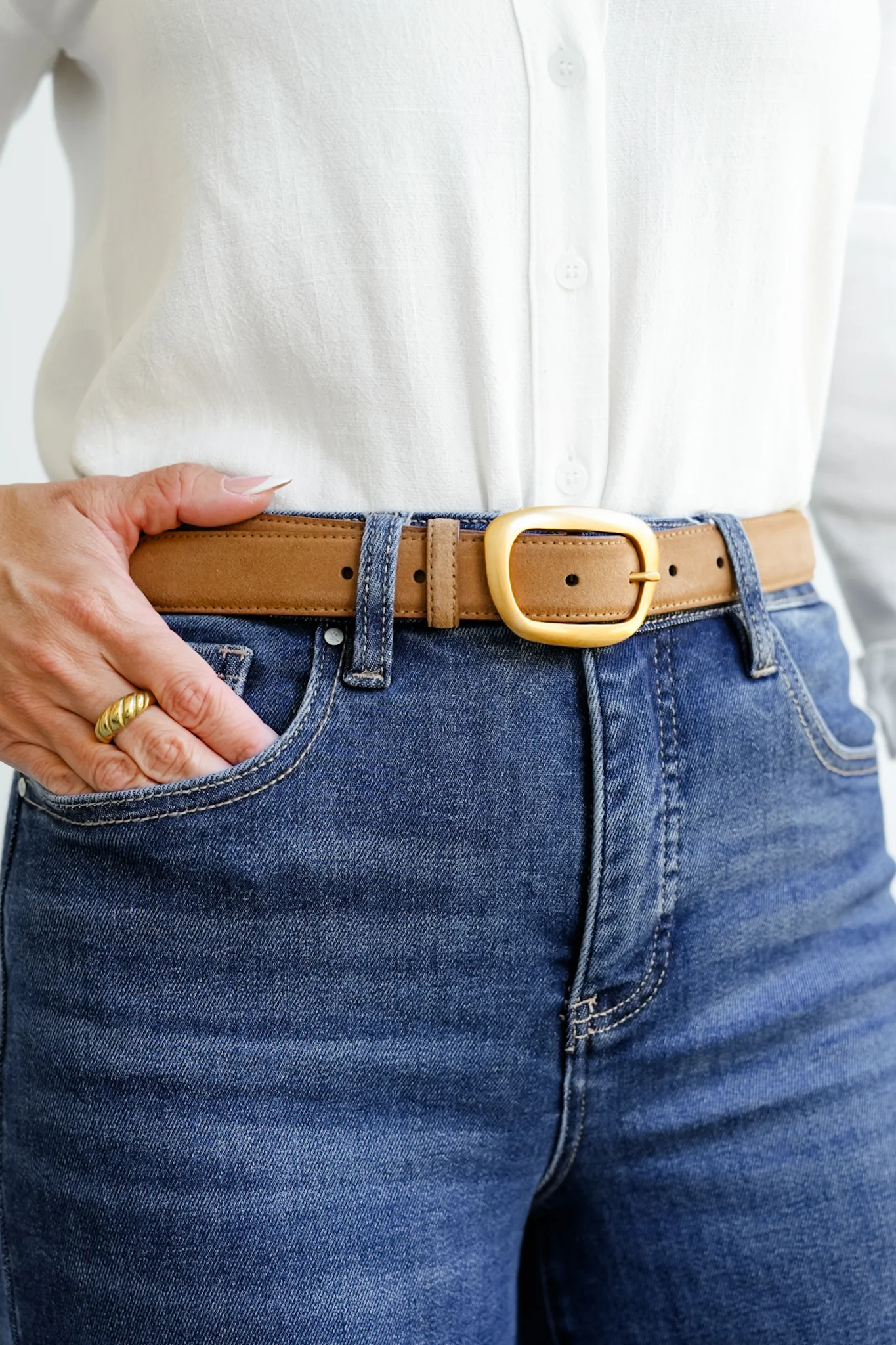 Suede Belt with Organic Shape Buckle - Image 2