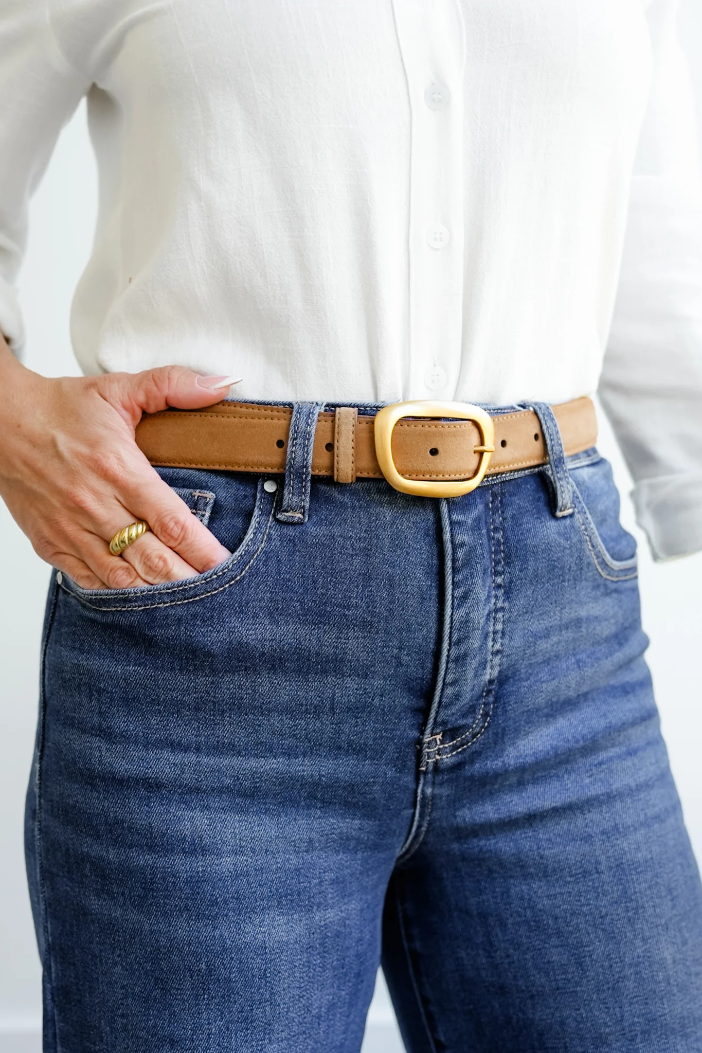Suede Belt with Organic Shape Buckle - Image 5