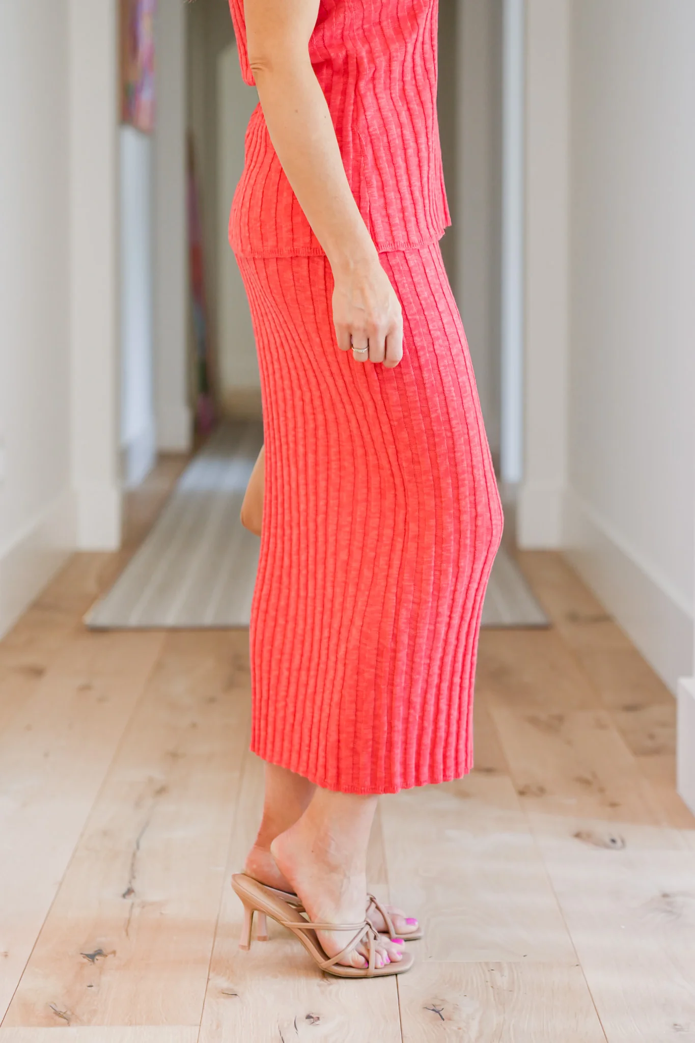 Sweater Knit High Waisted Bodycon Midi Skirt - Image 3