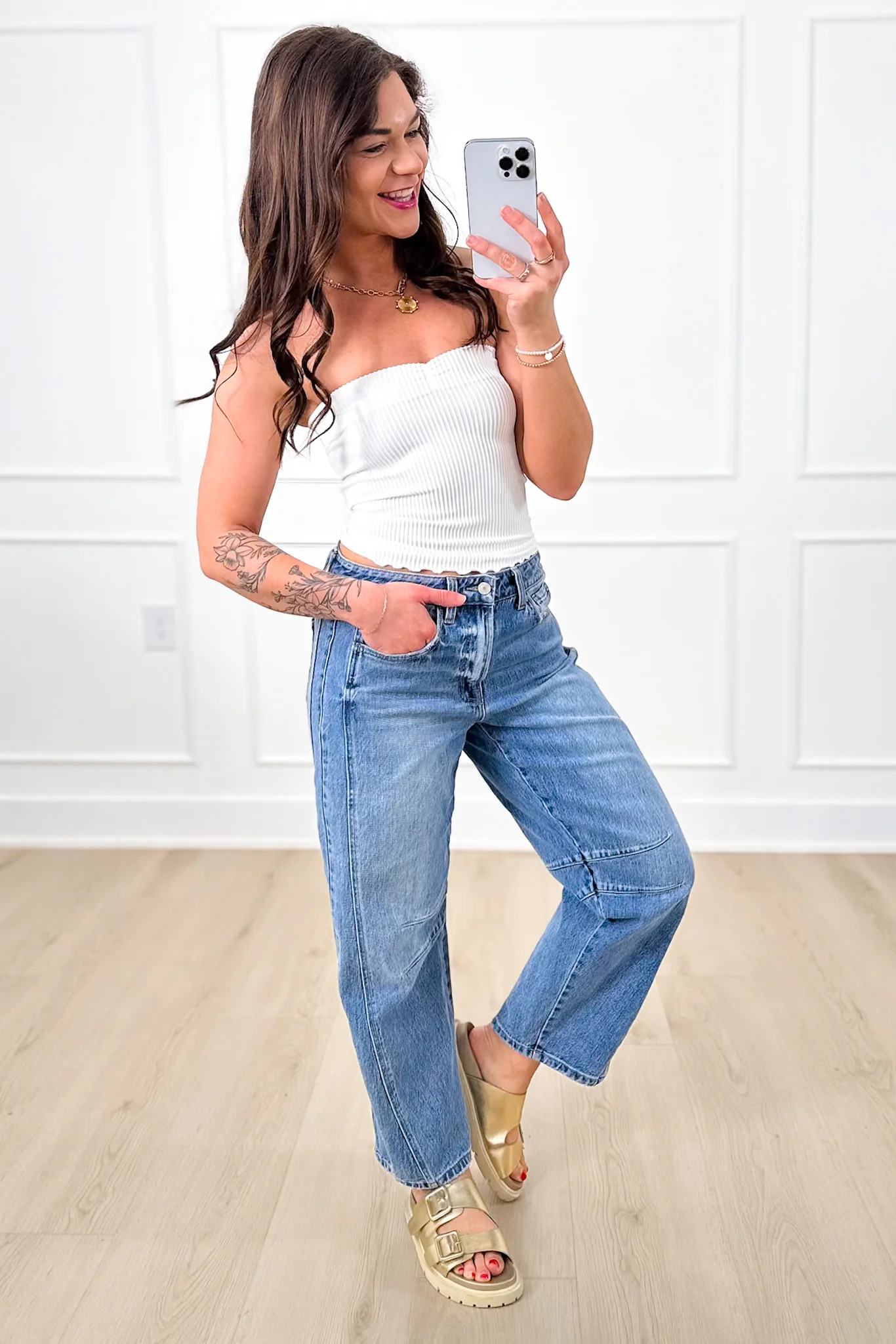 Pinched Front Seamless Ribbed Lettuce Trim Edge Tube Top - Image 8