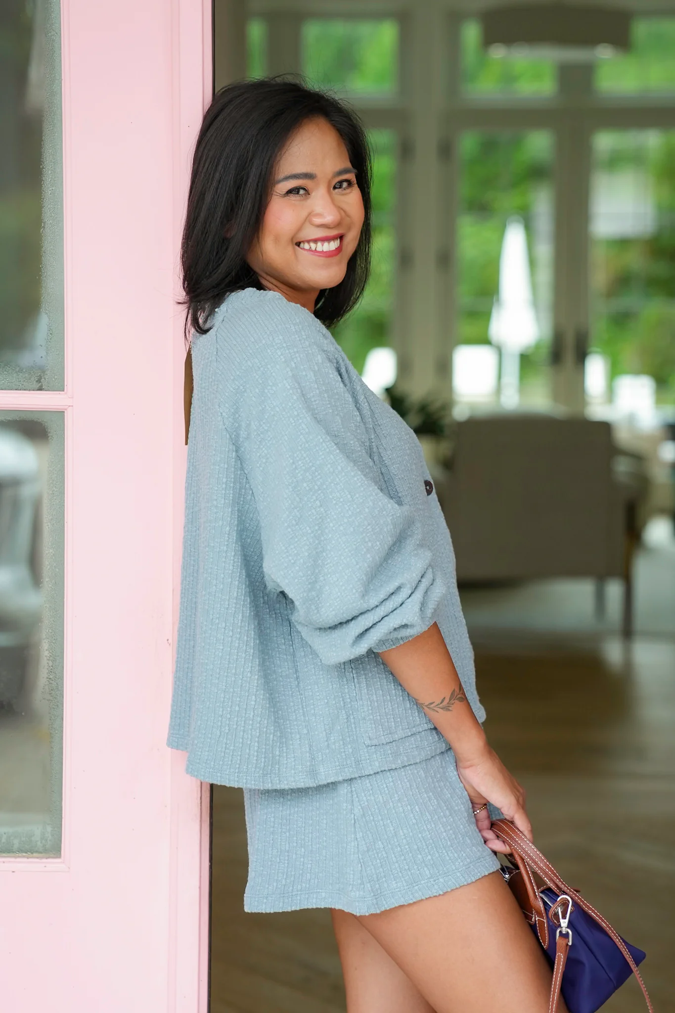 Textured Long Sleeve Cardigan and Shorts Set - Image 8