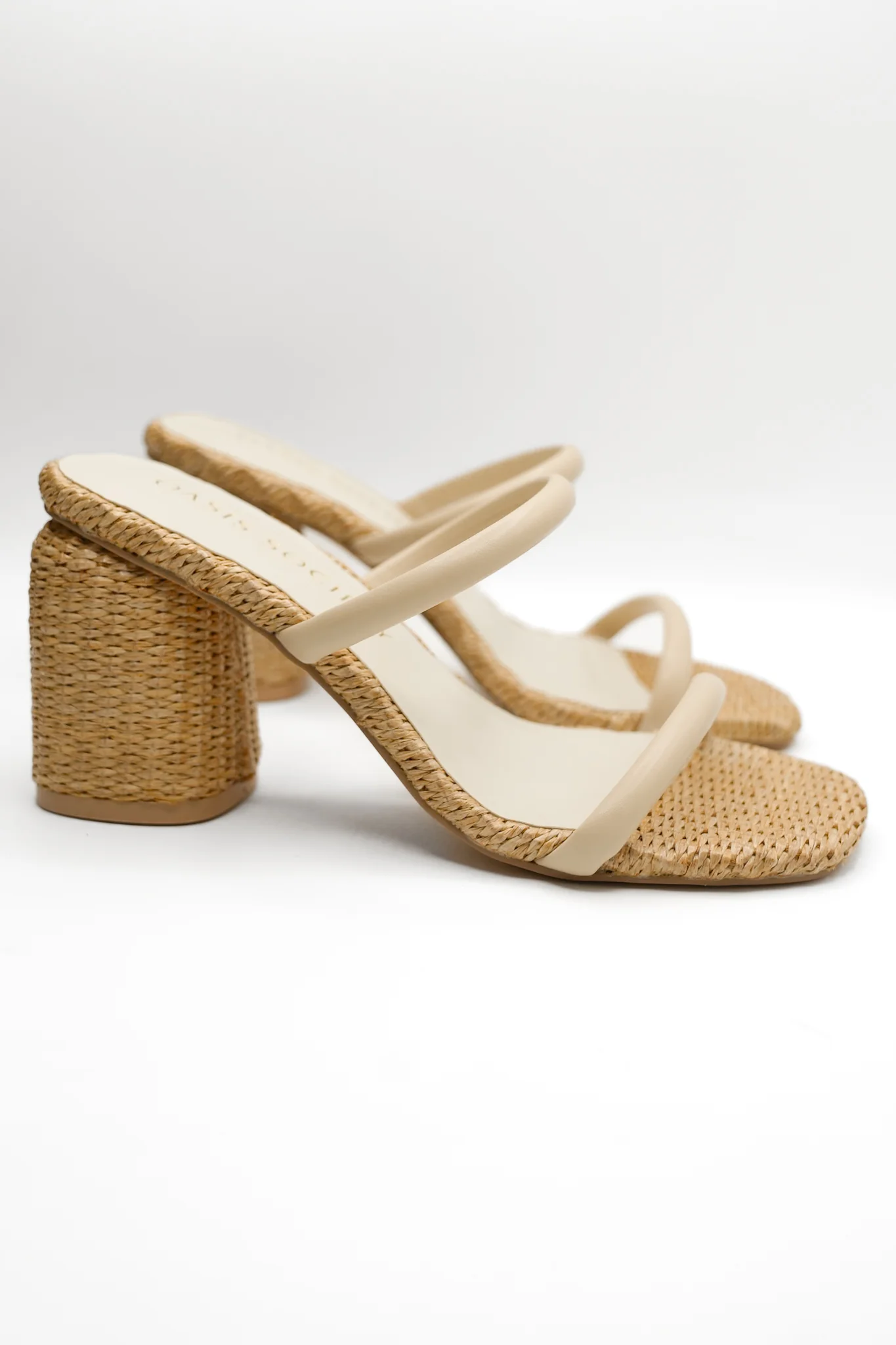 Textured Raffia Double Strap Mule Block Heel - Image 2