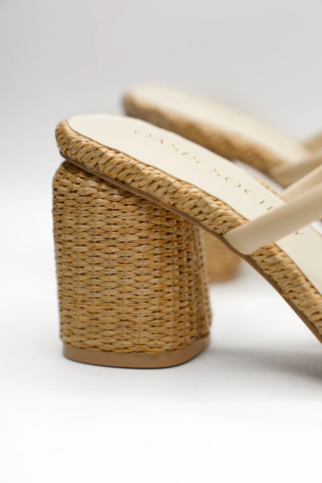 Textured Raffia Double Strap Mule Block Heel - Image 5