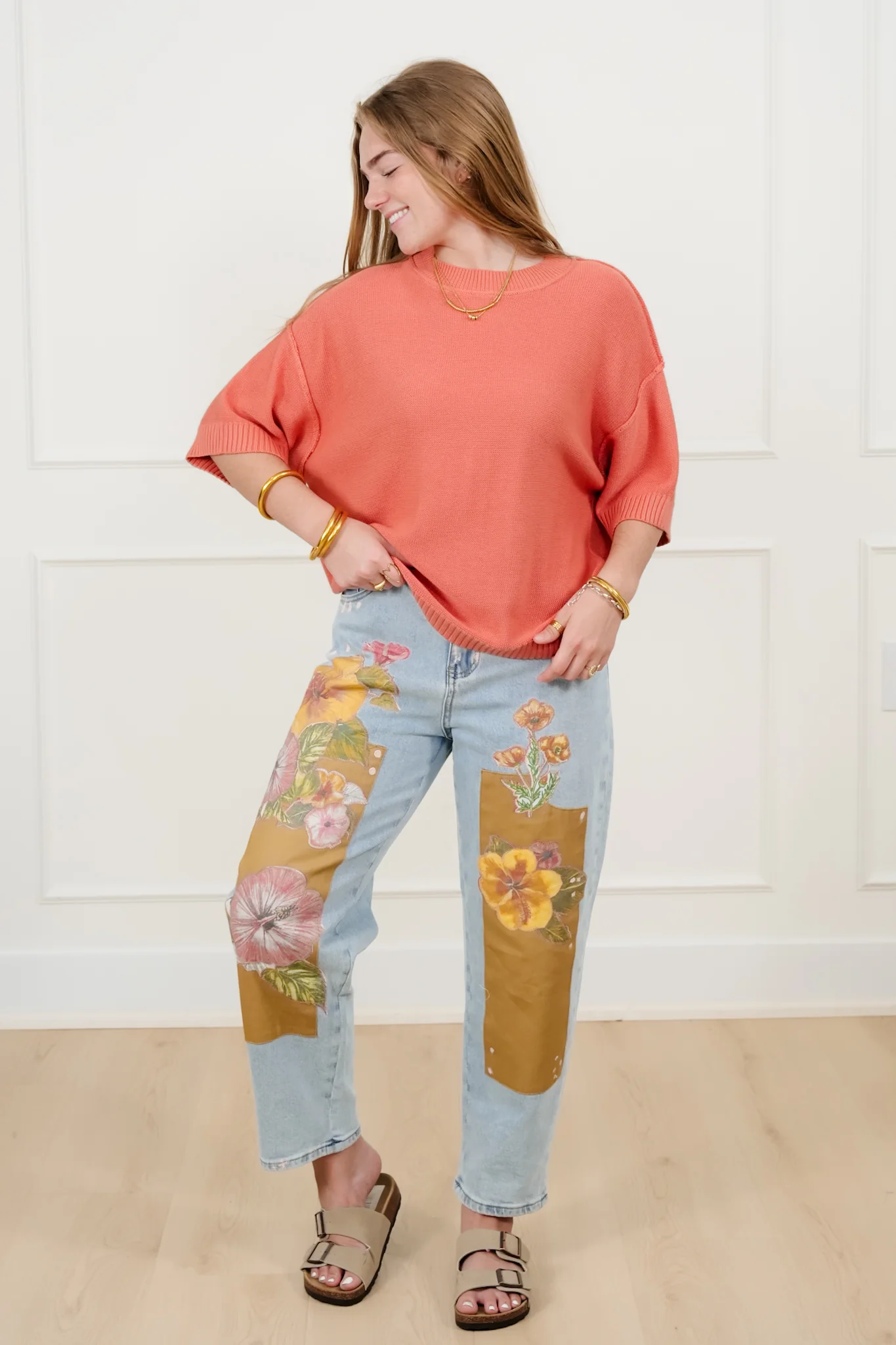Textured Short Sleeve Round Neck Sweater Top - Image 3