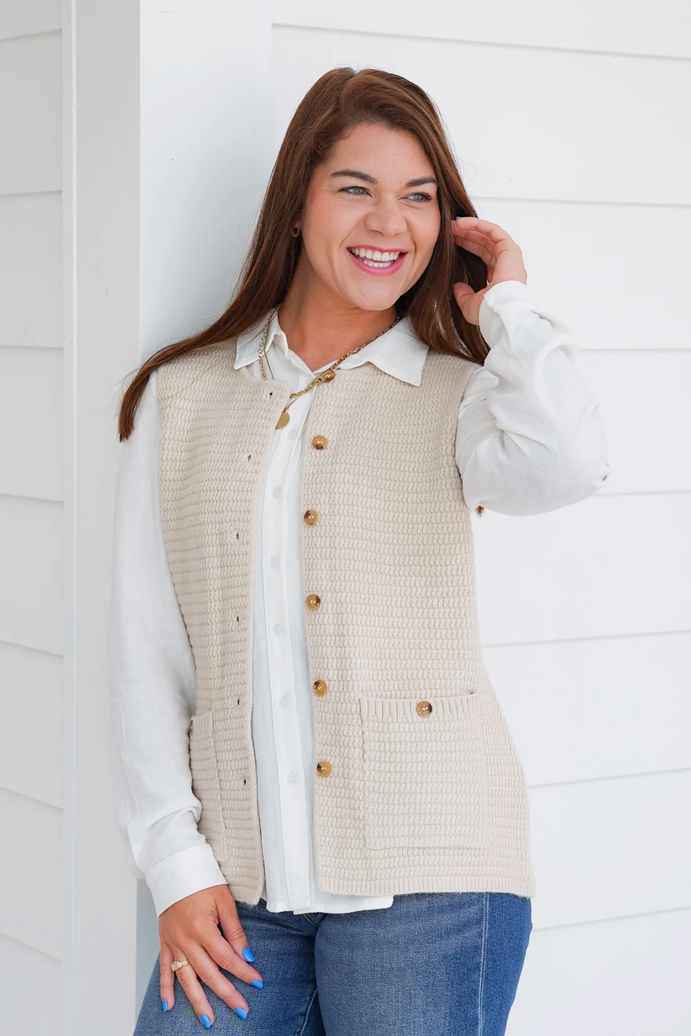 Textured Button Down Sweater Vest - Image 3