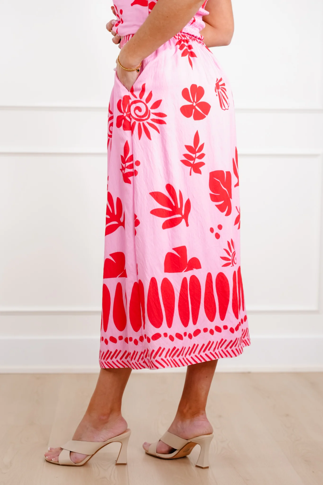 Tropical Print Button Down Midi Skirt - Image 3