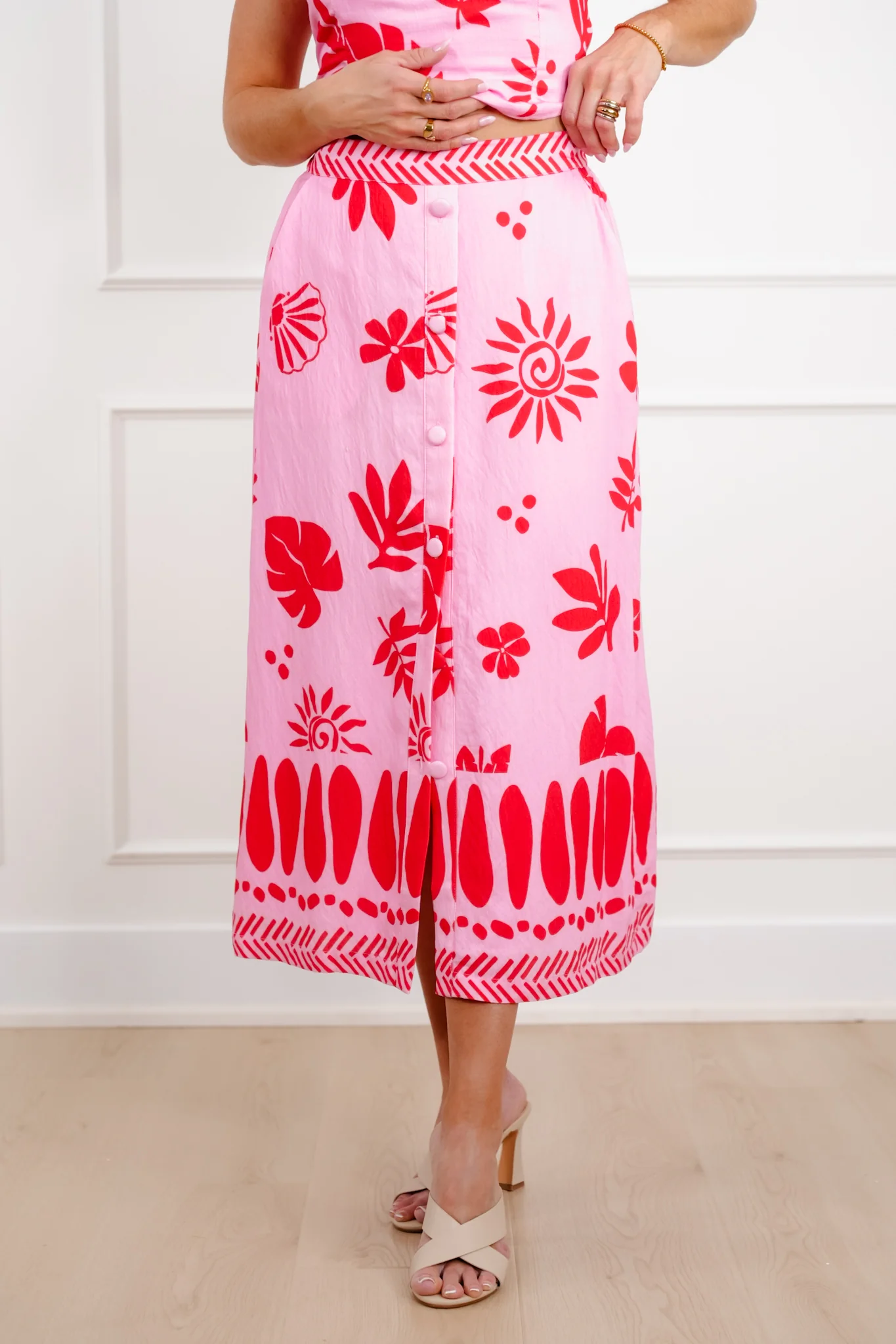 Tropical Print Button Down Midi Skirt - Image 5
