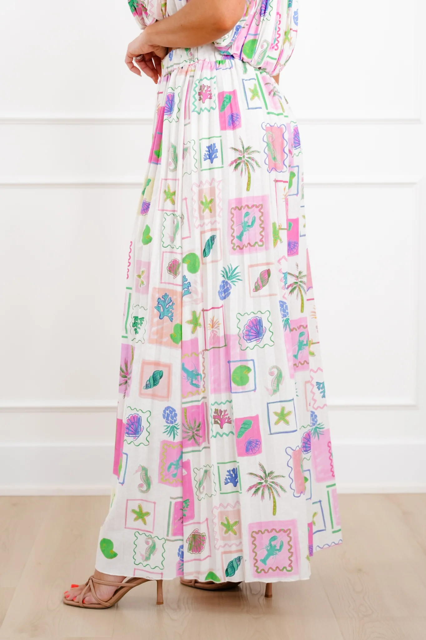 Tropical Print Elastic Waist Pleated Flowy Pants - Image 4