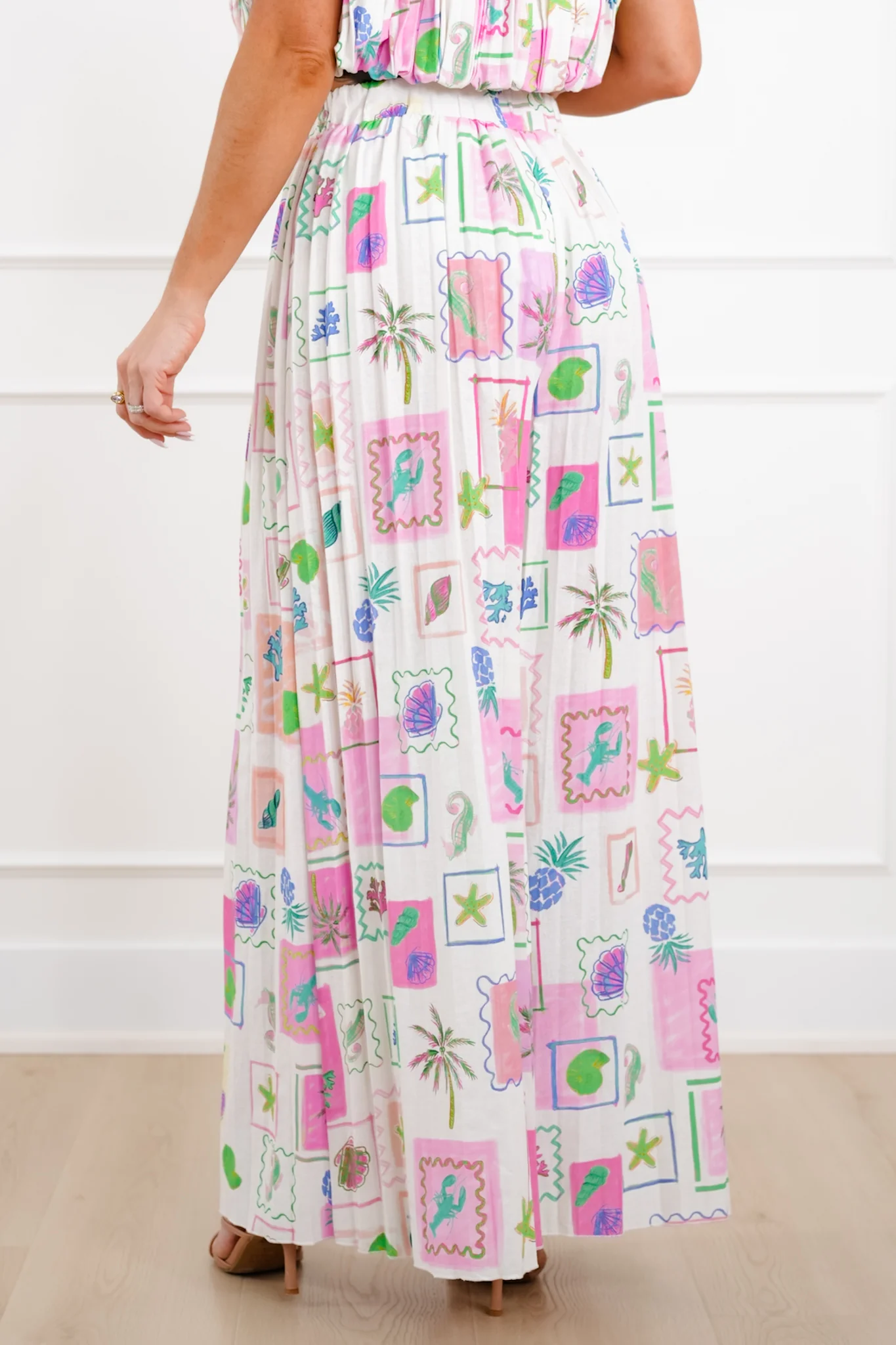Tropical Print Elastic Waist Pleated Flowy Pants - Image 5