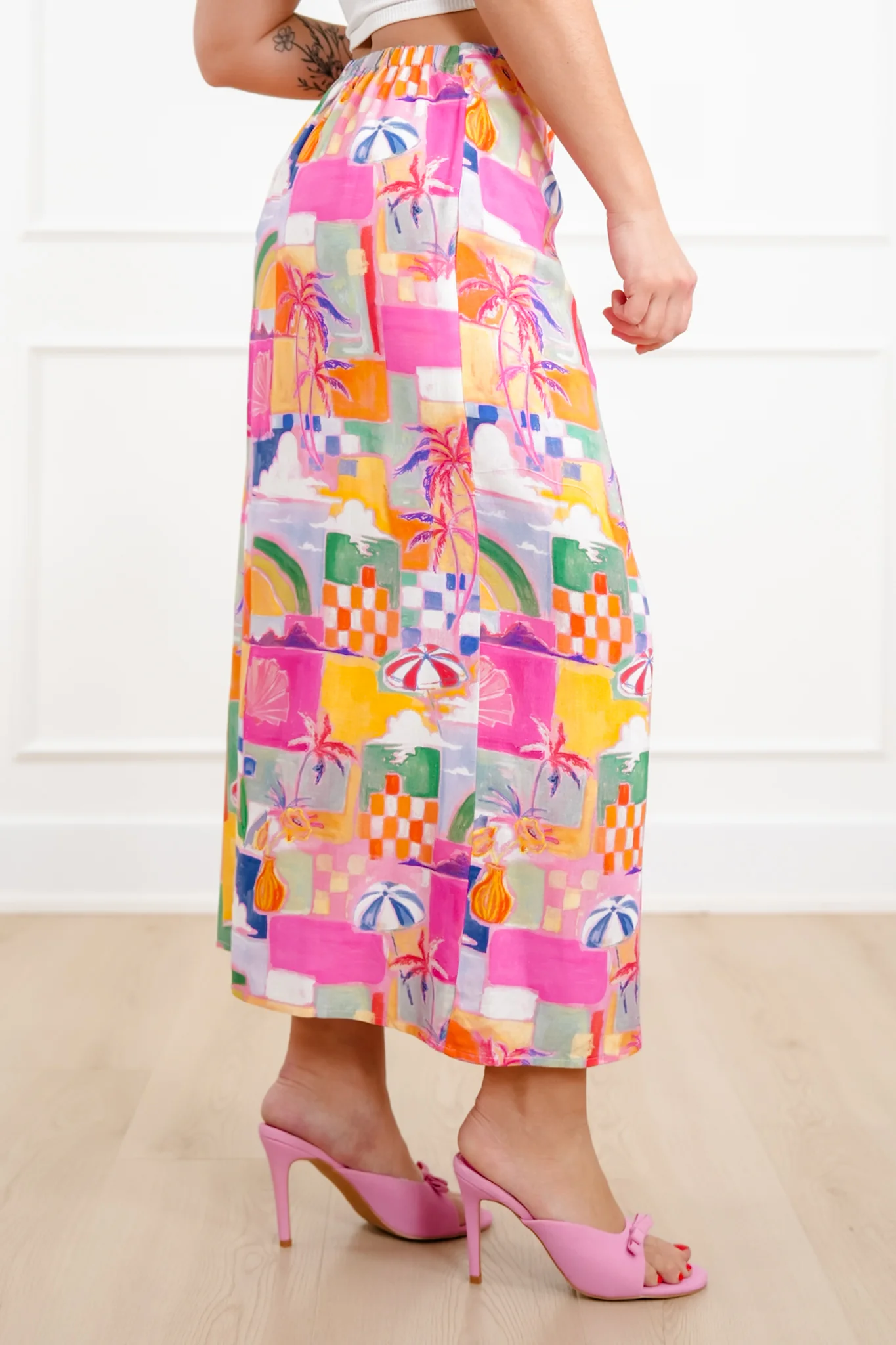 Tropical Print Midi Wrap Skirt - Image 4