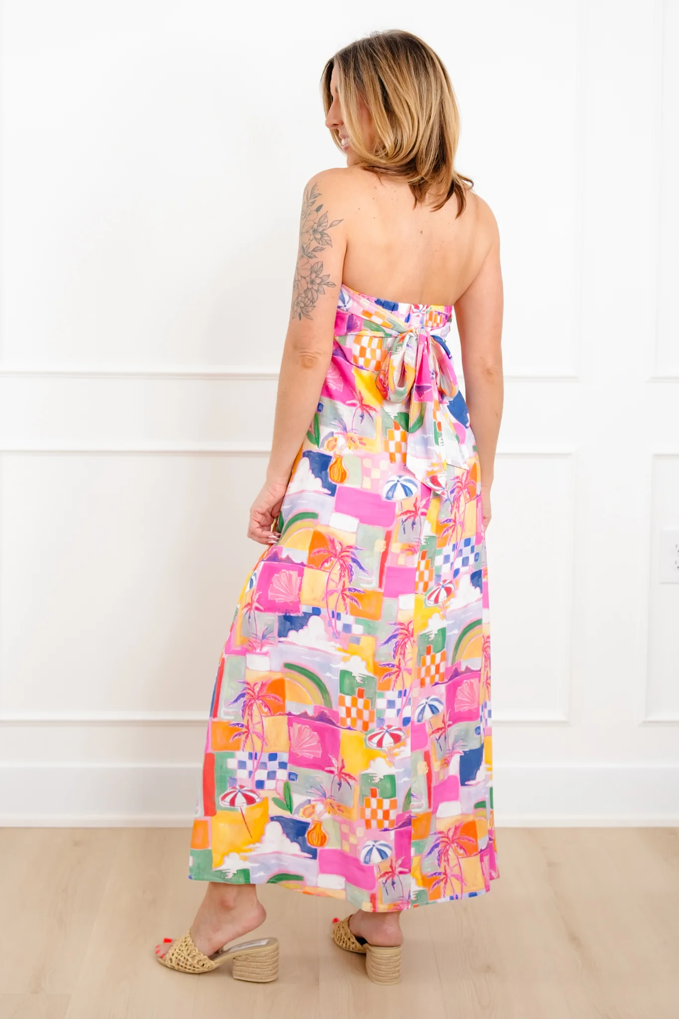 Tropical Vacation Print Sleeveless Maxi Dress with Tie Back - Image 2