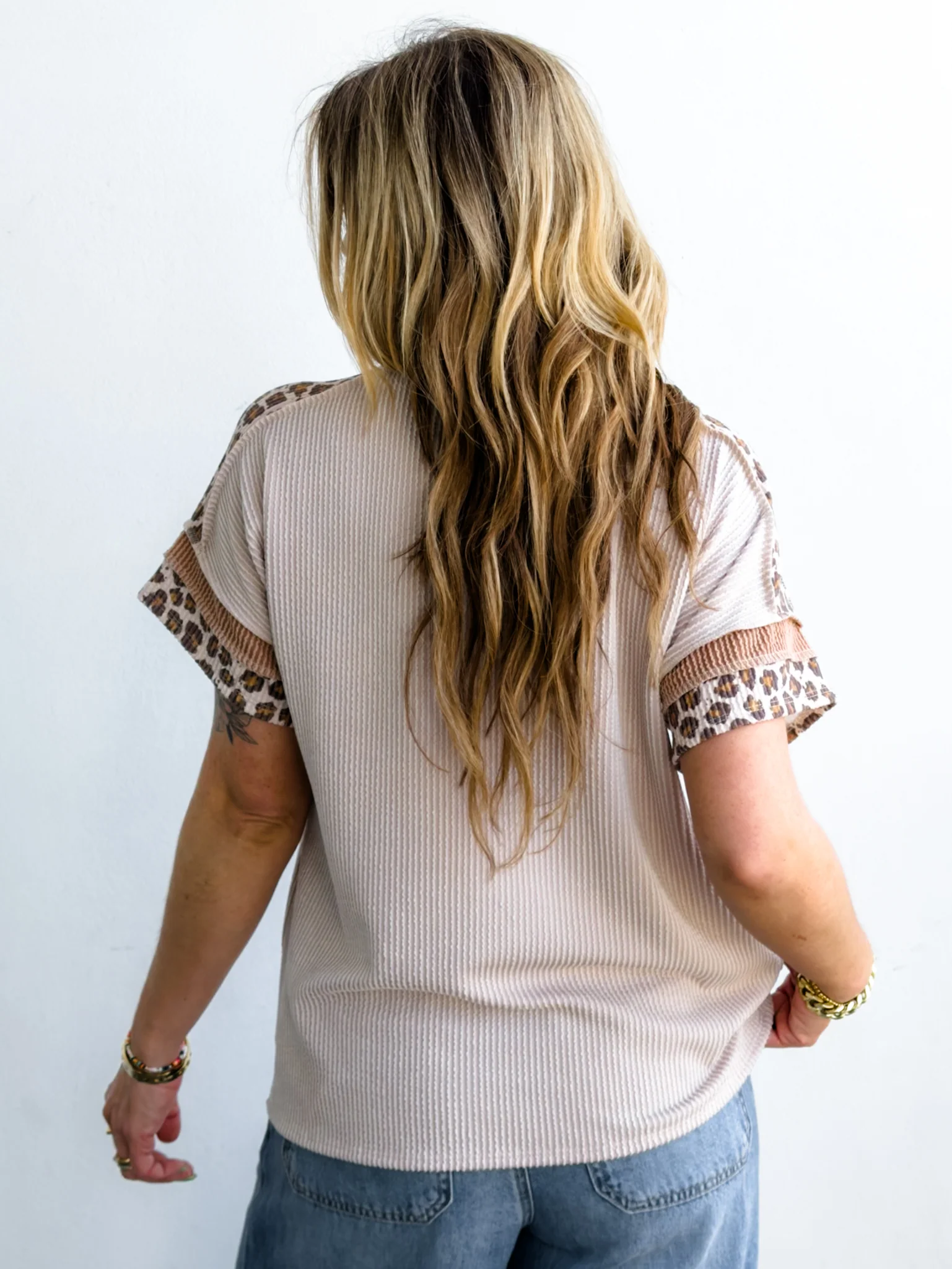 Leopard Print Urban Ribbed Short Sleeve Top - Image 5