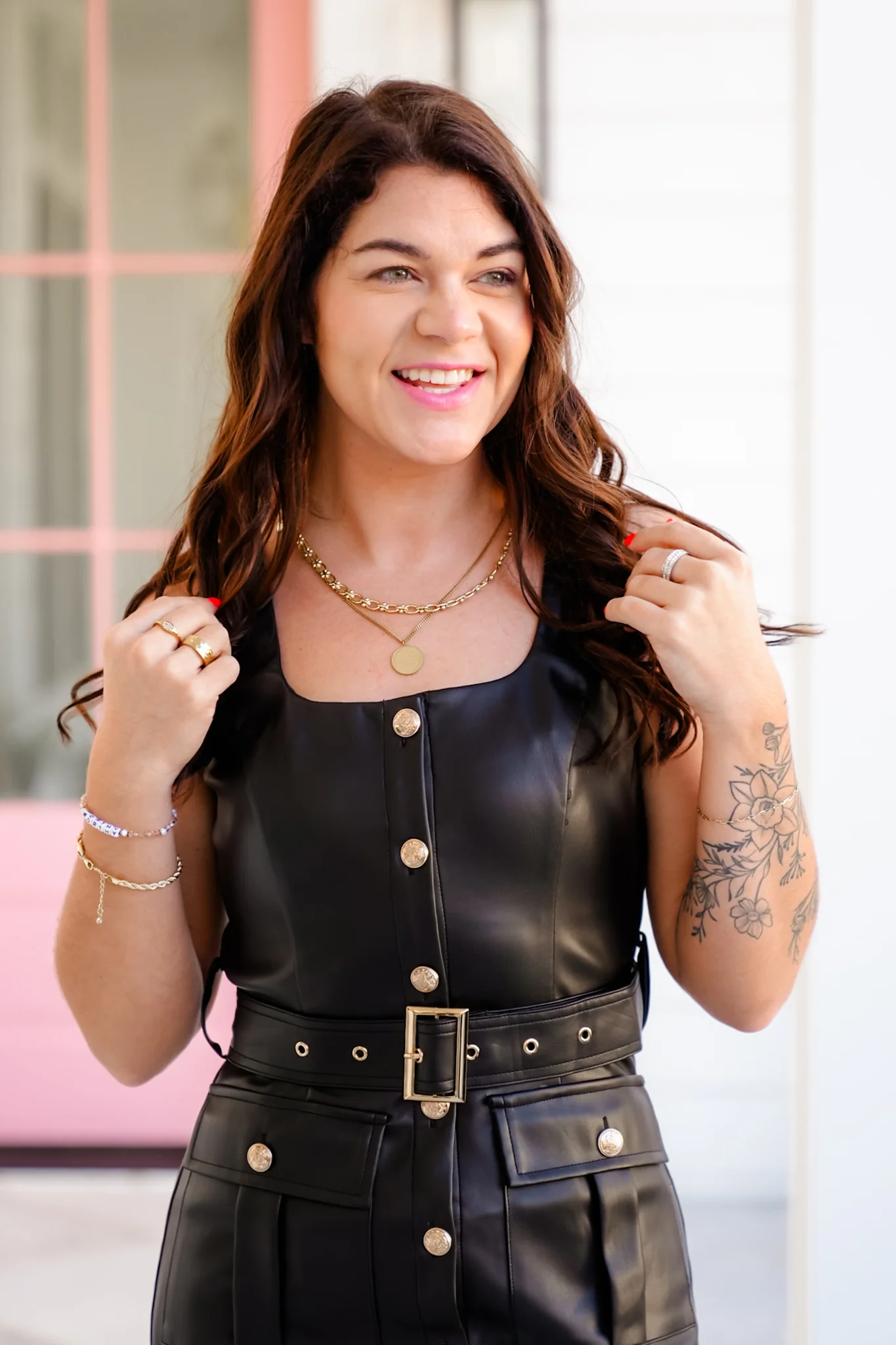 Vegan Leather Sleeveless Button Down Dress - Image 3