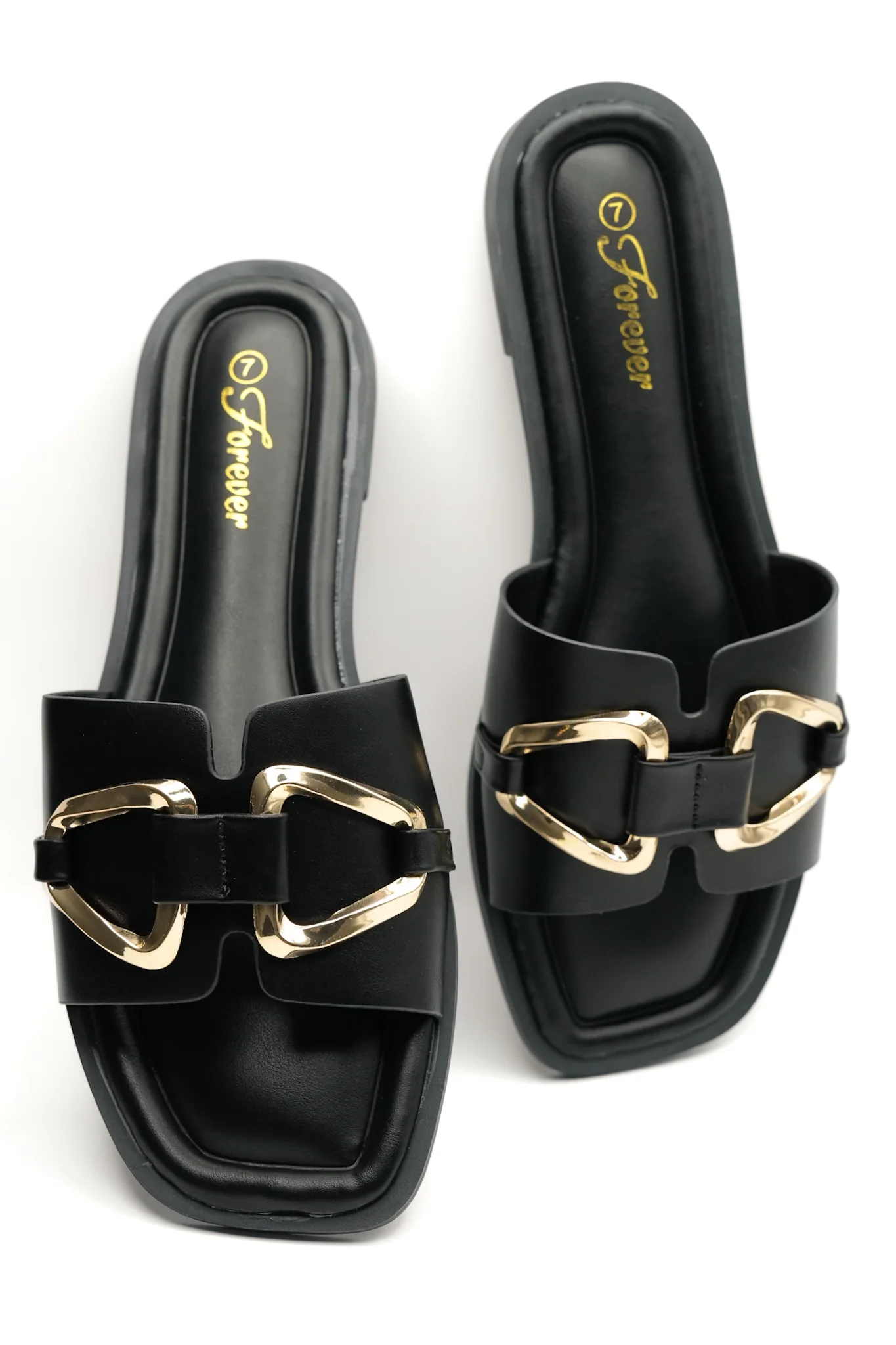 Vegan Leather Slide Sandal with Gold Buckle - Image 3