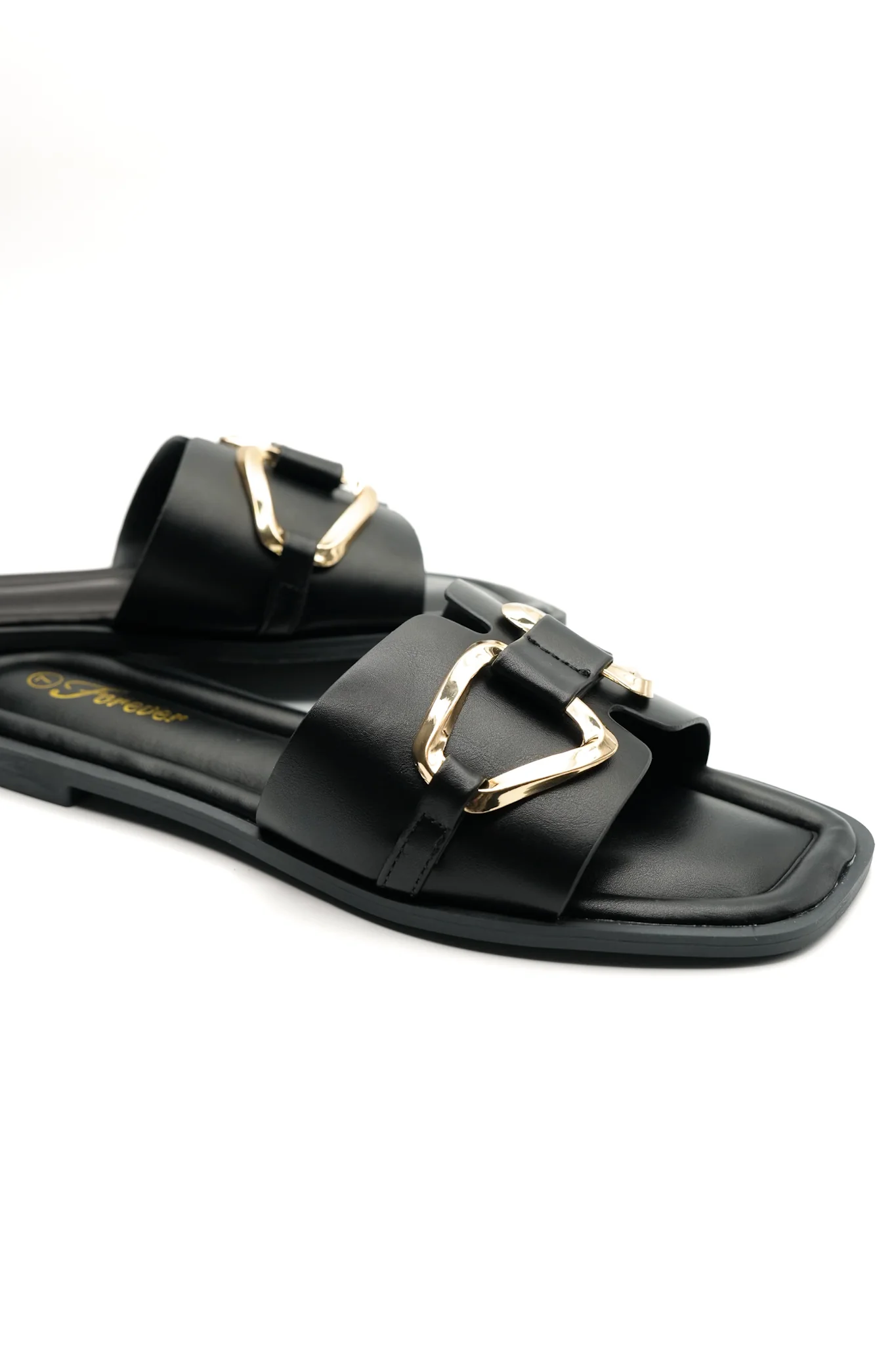 Vegan Leather Slide Sandal with Gold Buckle - Image 6