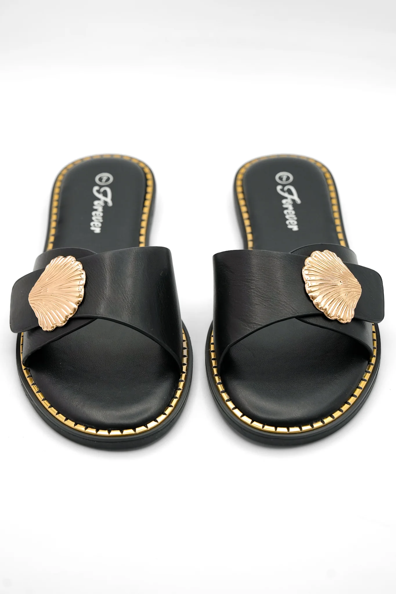 Vegan Leather Slide Sandal with Shell Accent - Image 6
