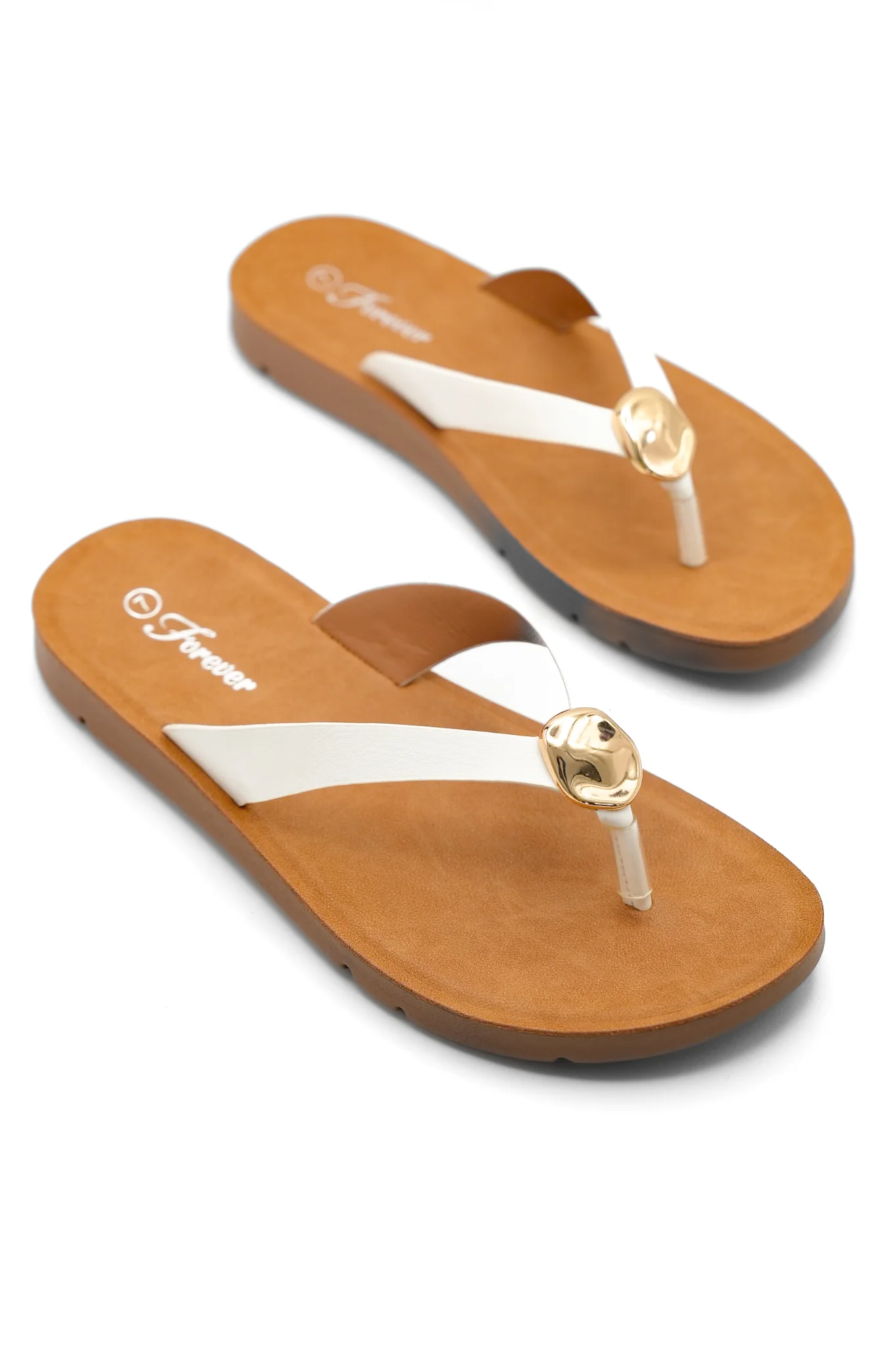 Vegan Leather Thong Sandal with Gold Accent Detail - Image 3