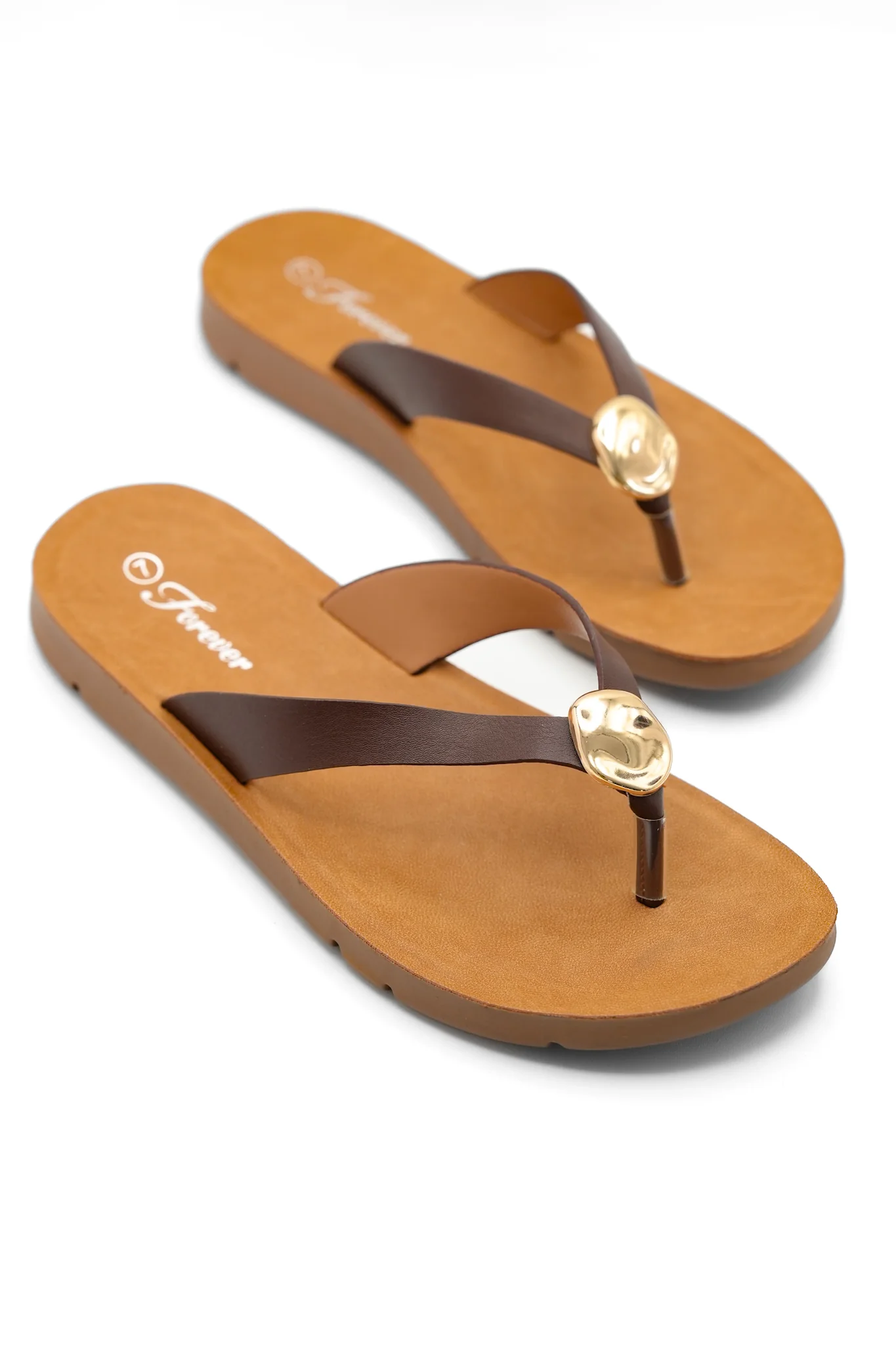 Vegan Leather Thong Sandal with Gold Accent Detail - Image 4