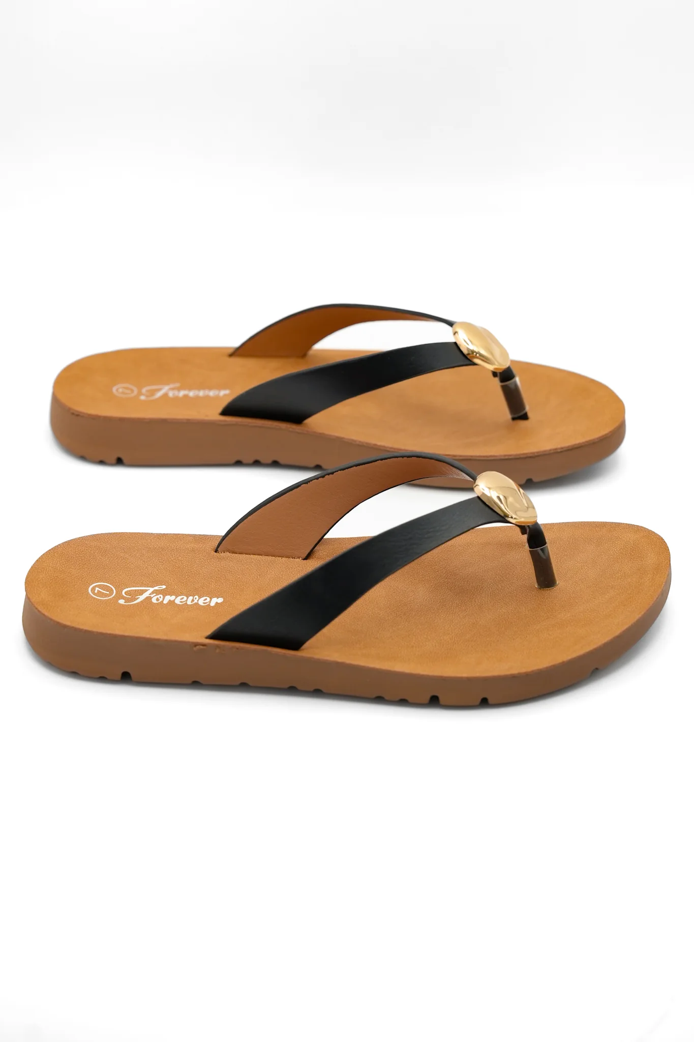 Vegan Leather Thong Sandal with Gold Accent Detail - Image 5