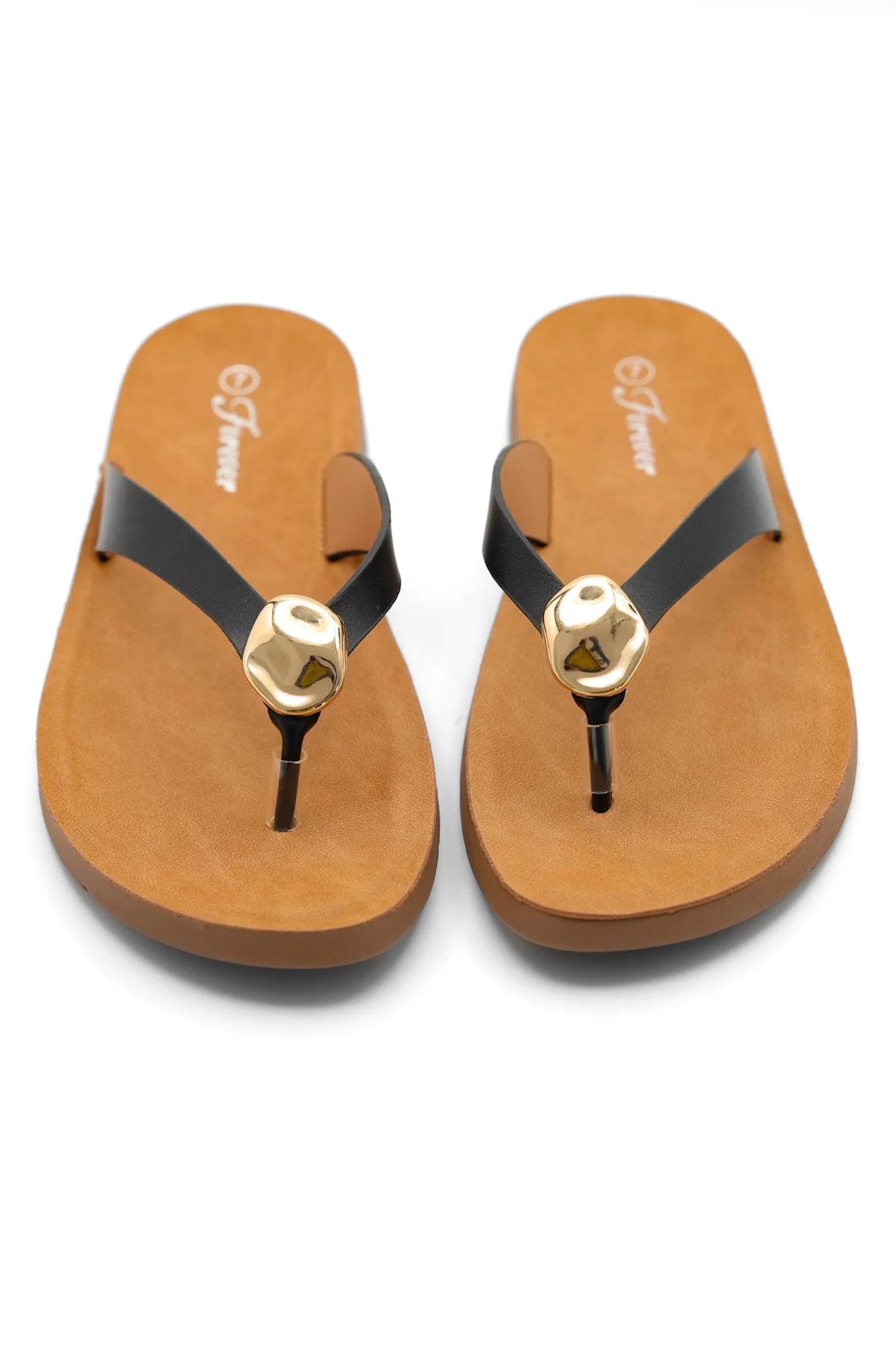 Vegan Leather Thong Sandal with Gold Accent Detail - Image 8