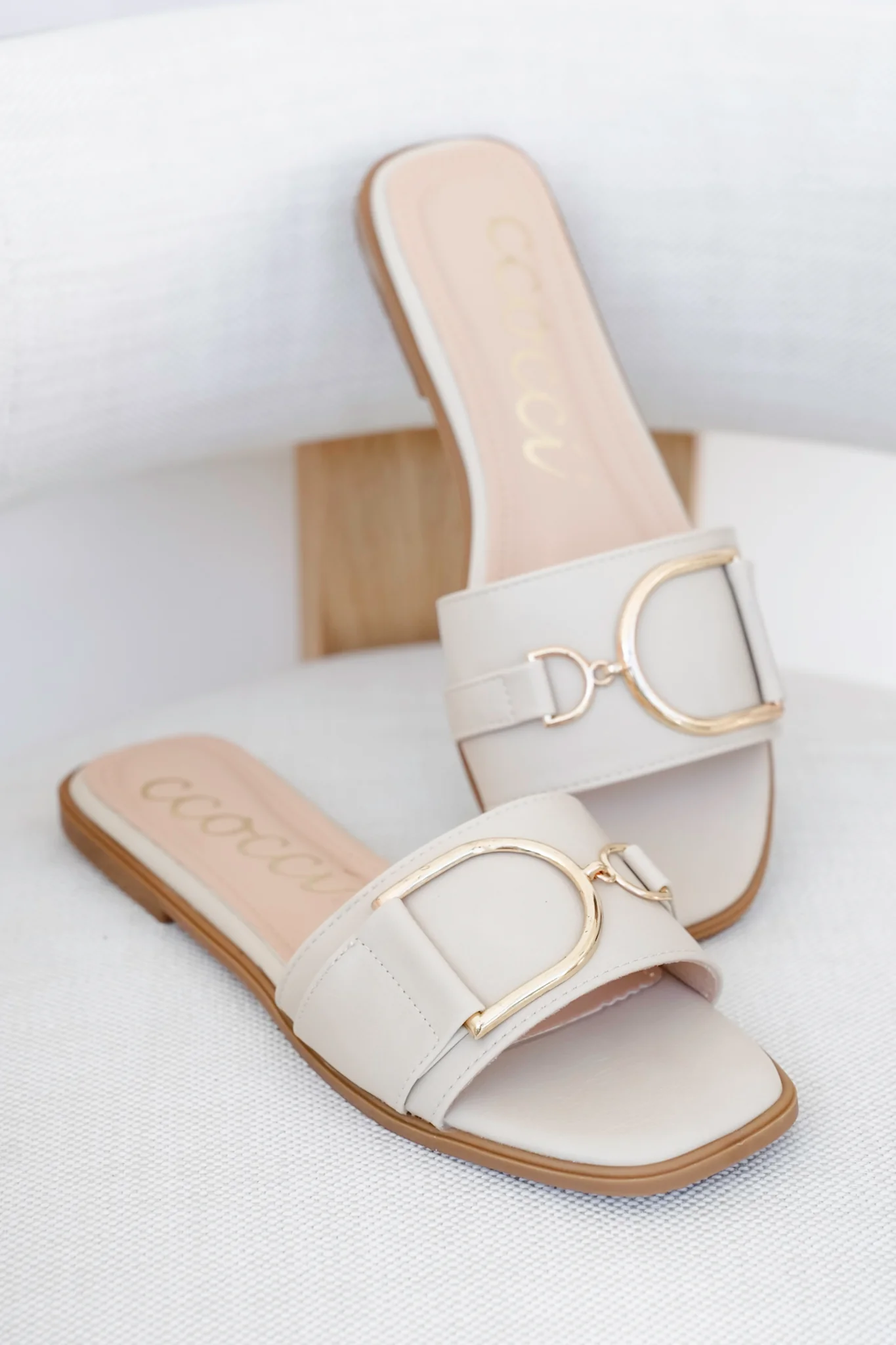 Vegan Slide Sandal with Gold Buckle Accent - Image 3