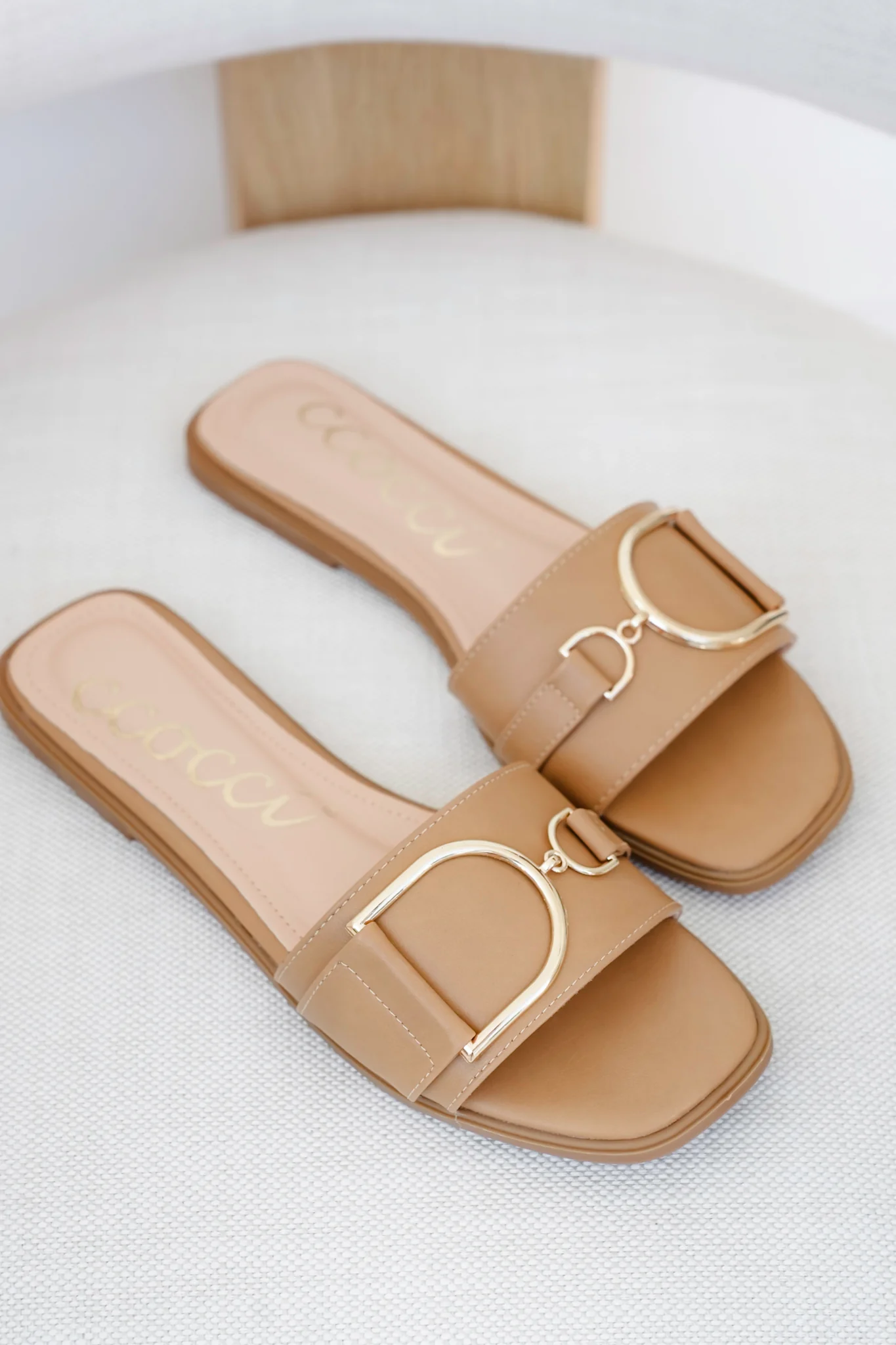 Vegan Slide Sandal with Gold Buckle Accent - Image 5