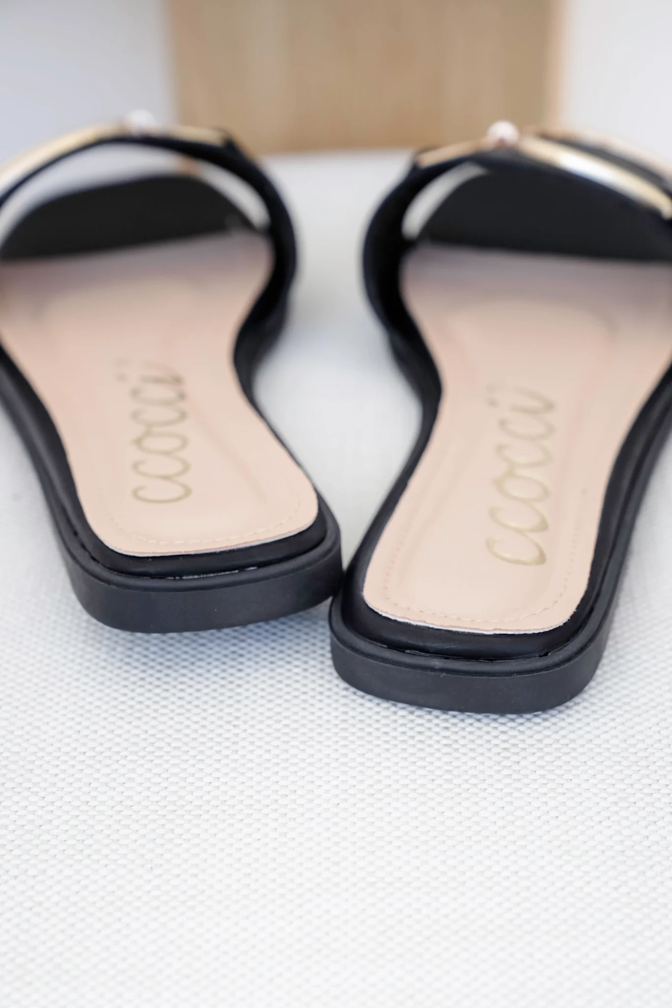 Vegan Slide Sandal with Gold Buckle Accent - Image 8