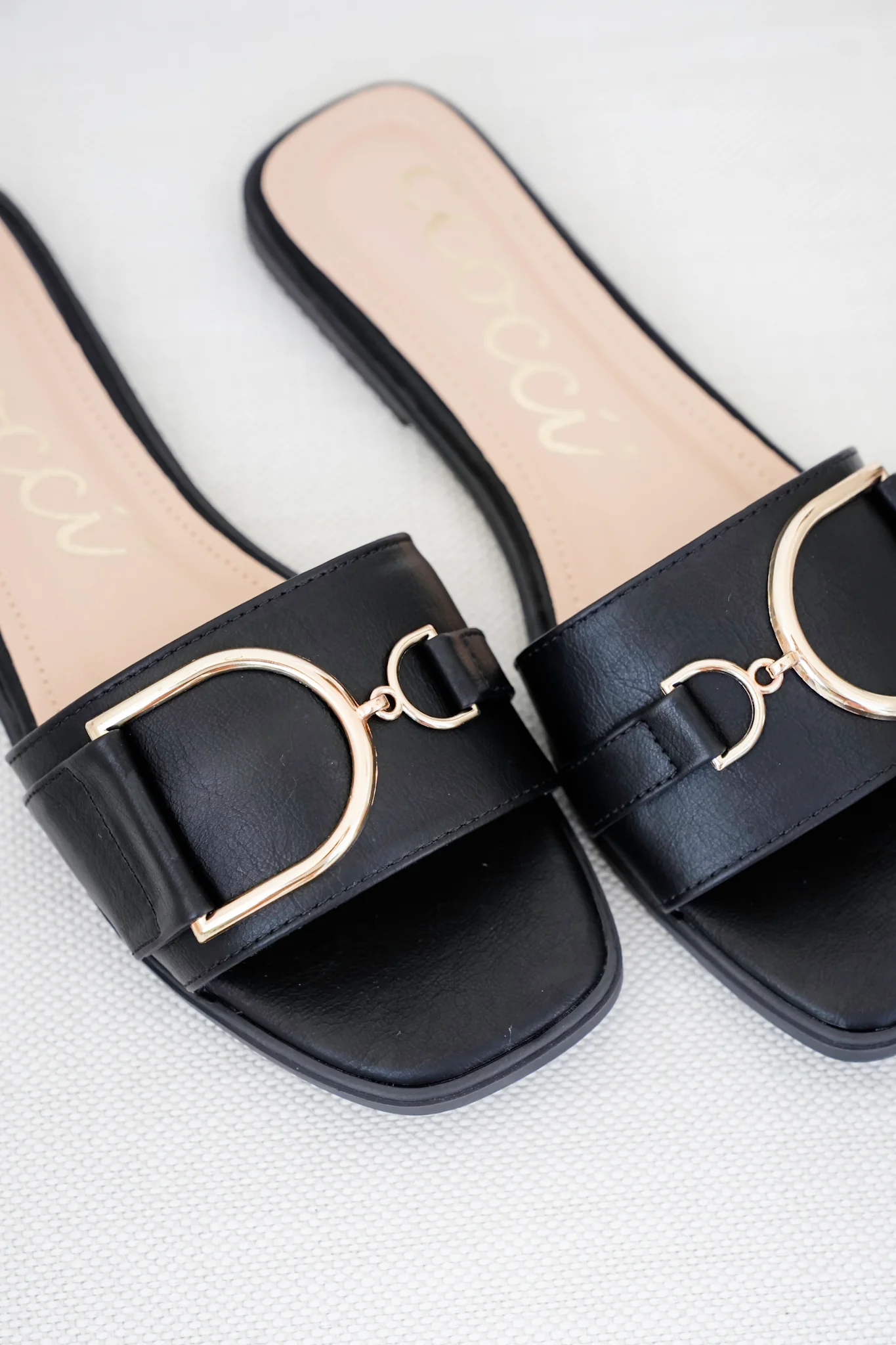 Vegan Slide Sandal with Gold Buckle Accent - Image 9