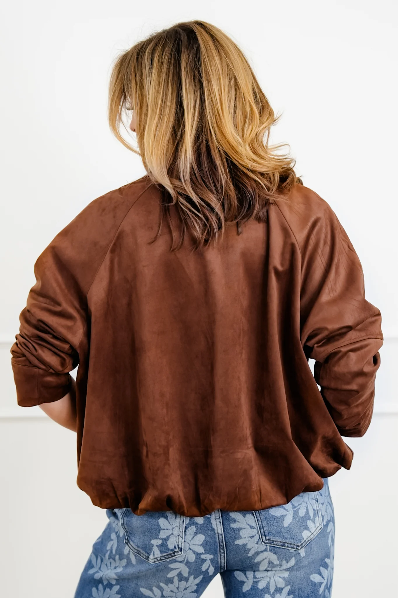 Vegan Suede Long Sleeve Button-up Jacket - Image 5