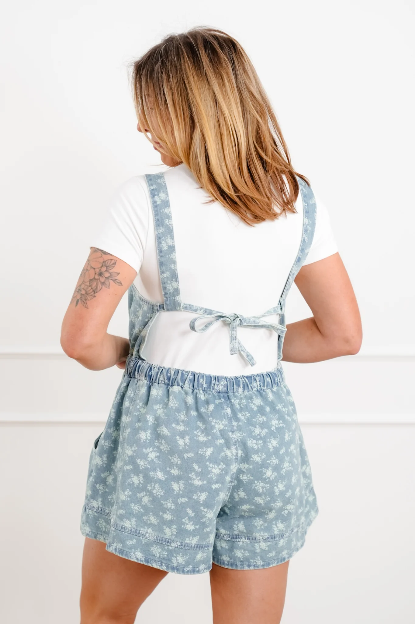 Washed Floral Print Sleeveless Romper - Image 5