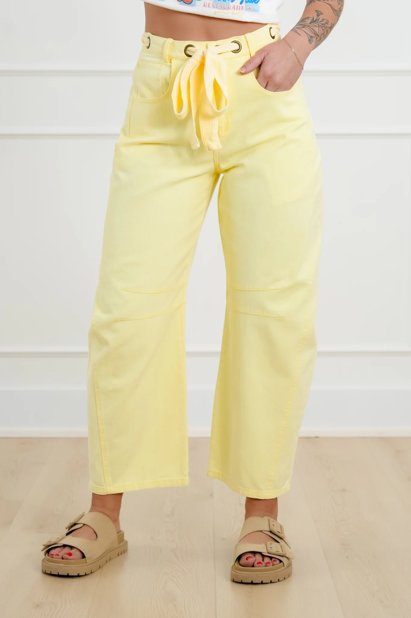 Restock! Wash High Waist Barrel Pants with Belt - Image 3