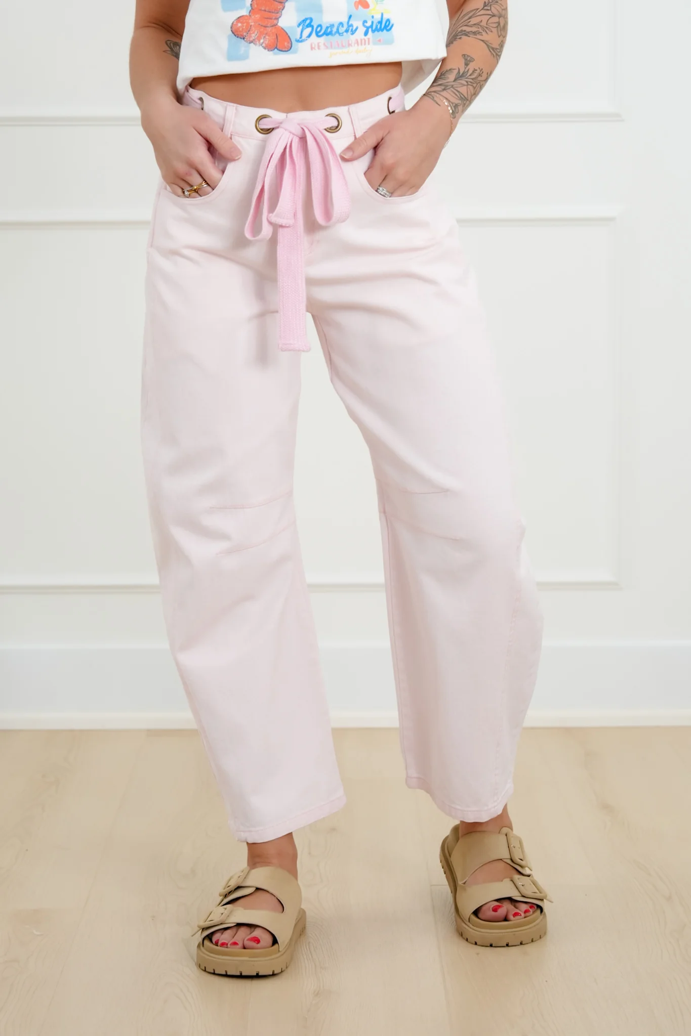 Restock! Wash High Waist Barrel Pants with Belt - Image 7