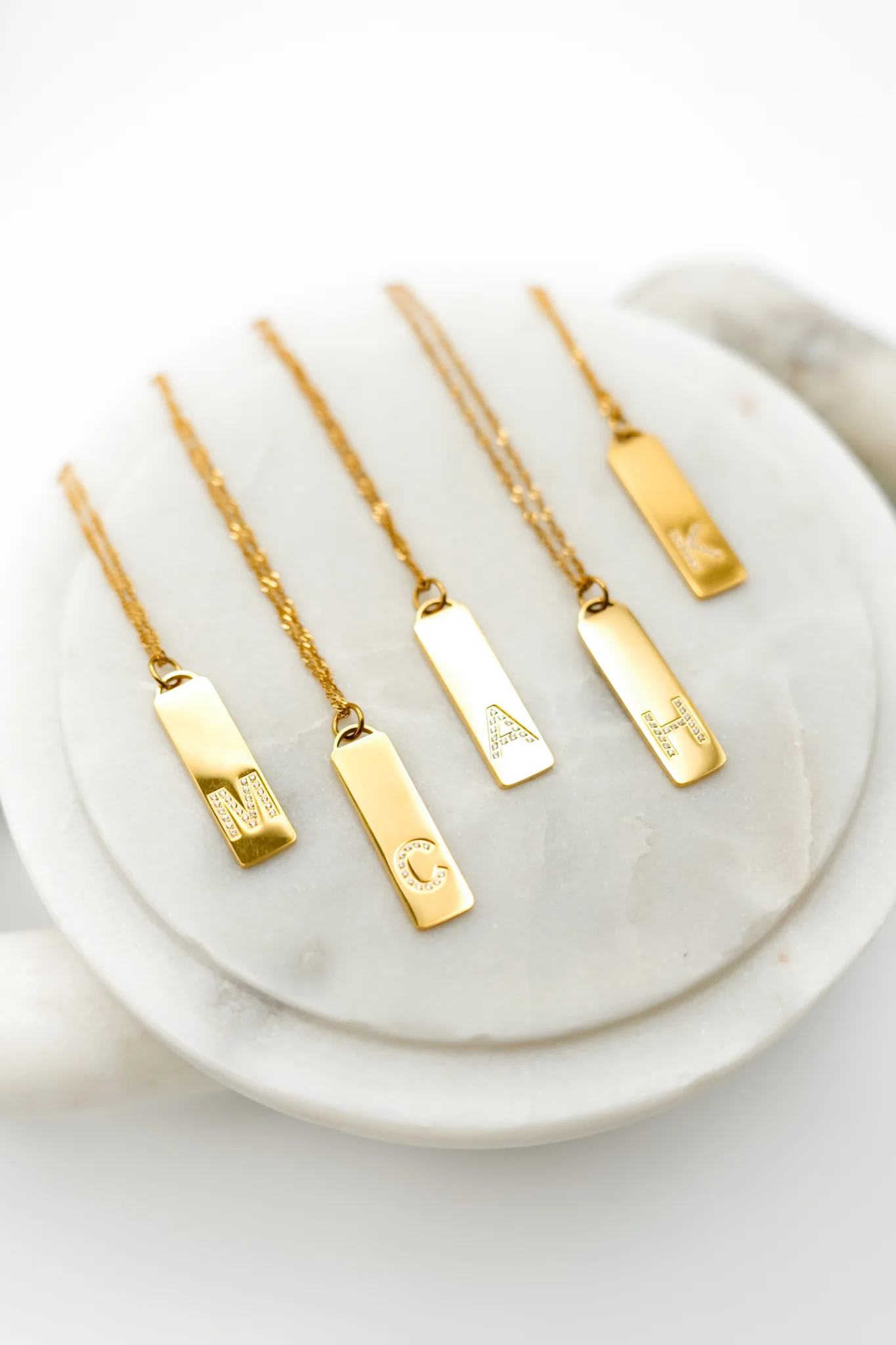 Waterproof Gold Initial Bar Pendant Necklace - Image 2