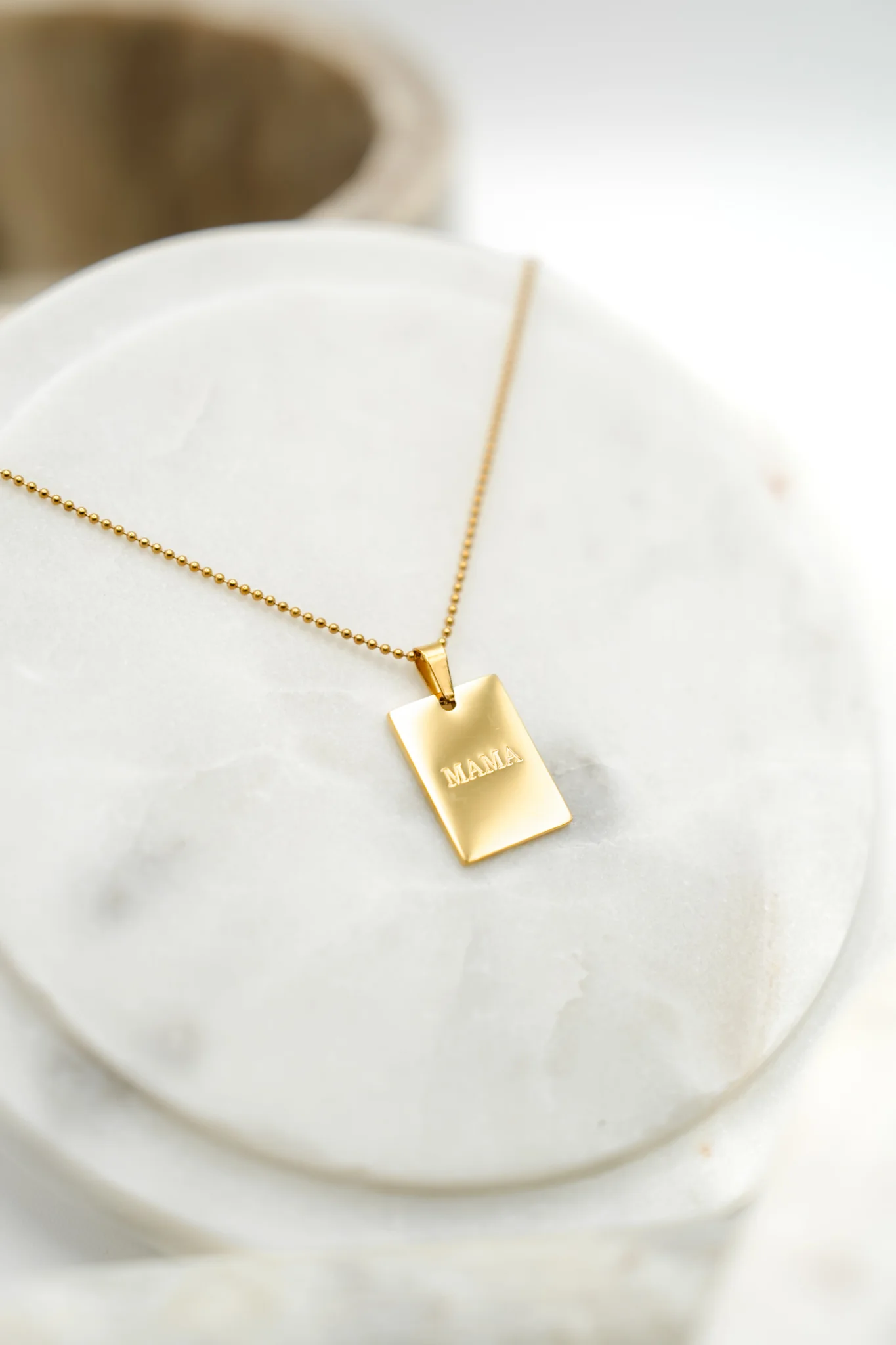 Waterproof Gold Mama Tag Pendant Necklace - Image 2