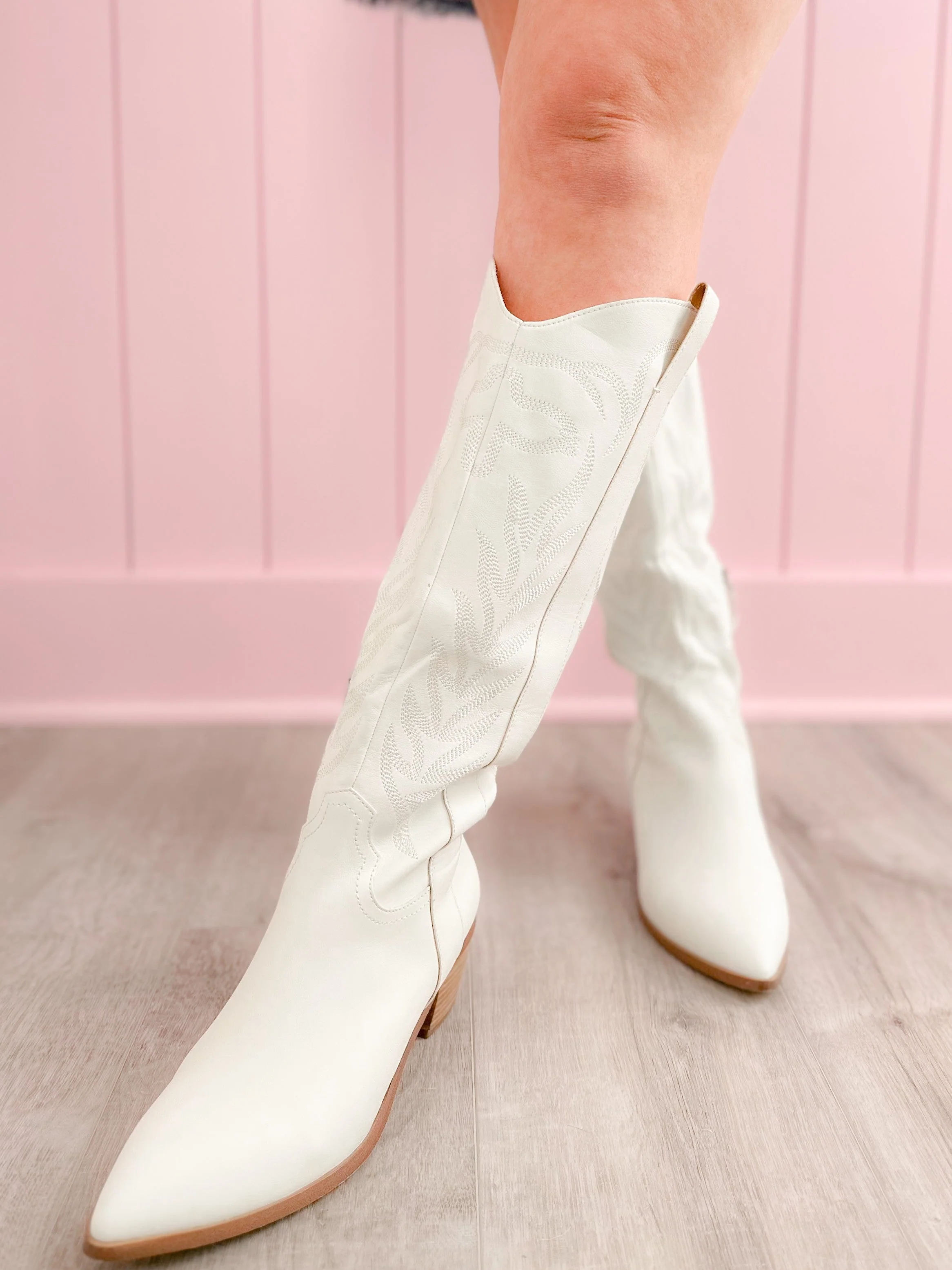 Western Inspired White Cowboy Boots w/ Side Zipper - Image 3